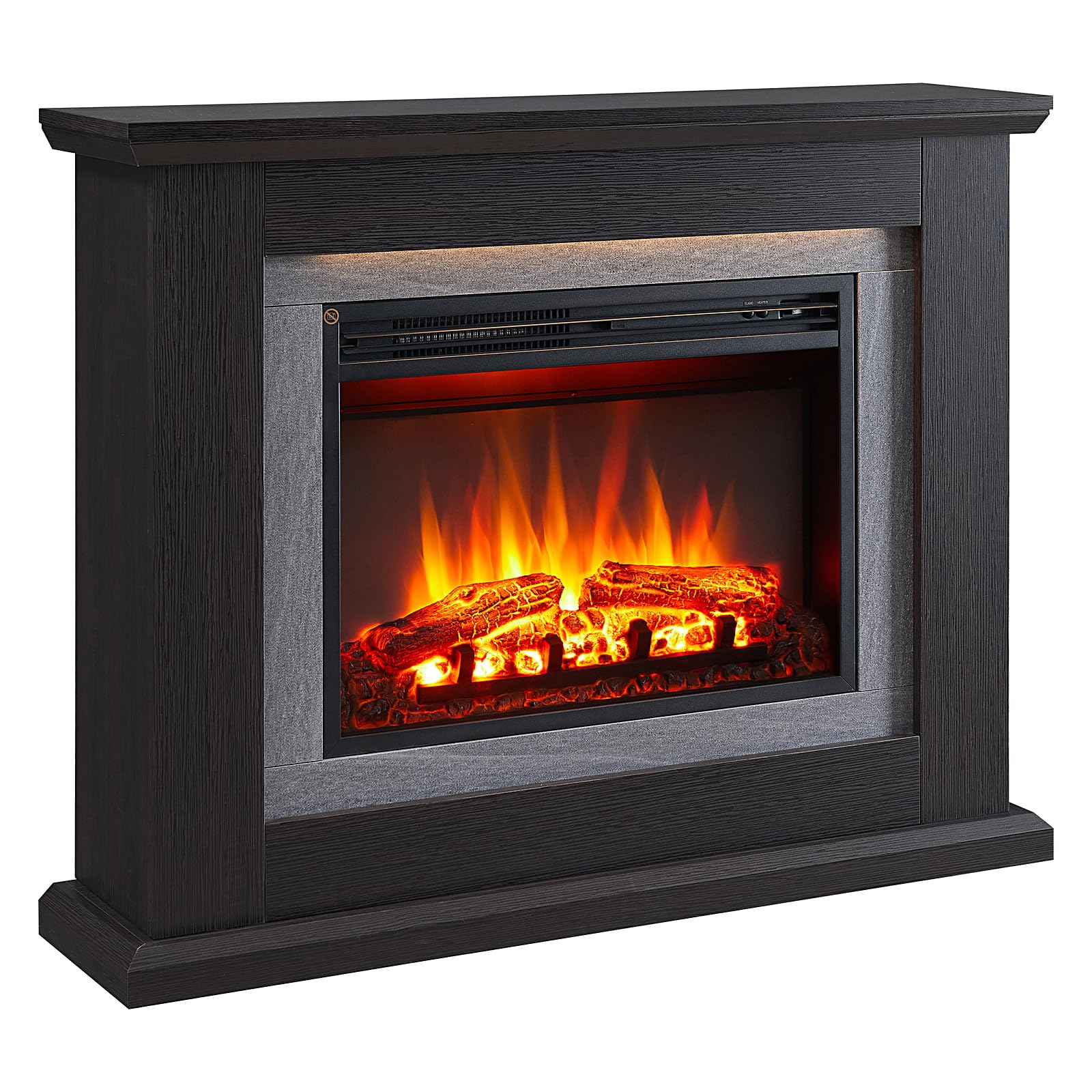 FLAMME 39 inch Electric Fire and Surround Suite, Evora Espresso Oak | 2kW Heater (1000W/2000W), 5 Brightness Levels, 13 Mood Lights, Remote Control, 7-Day Timer, Plug In, No Chimney Needed