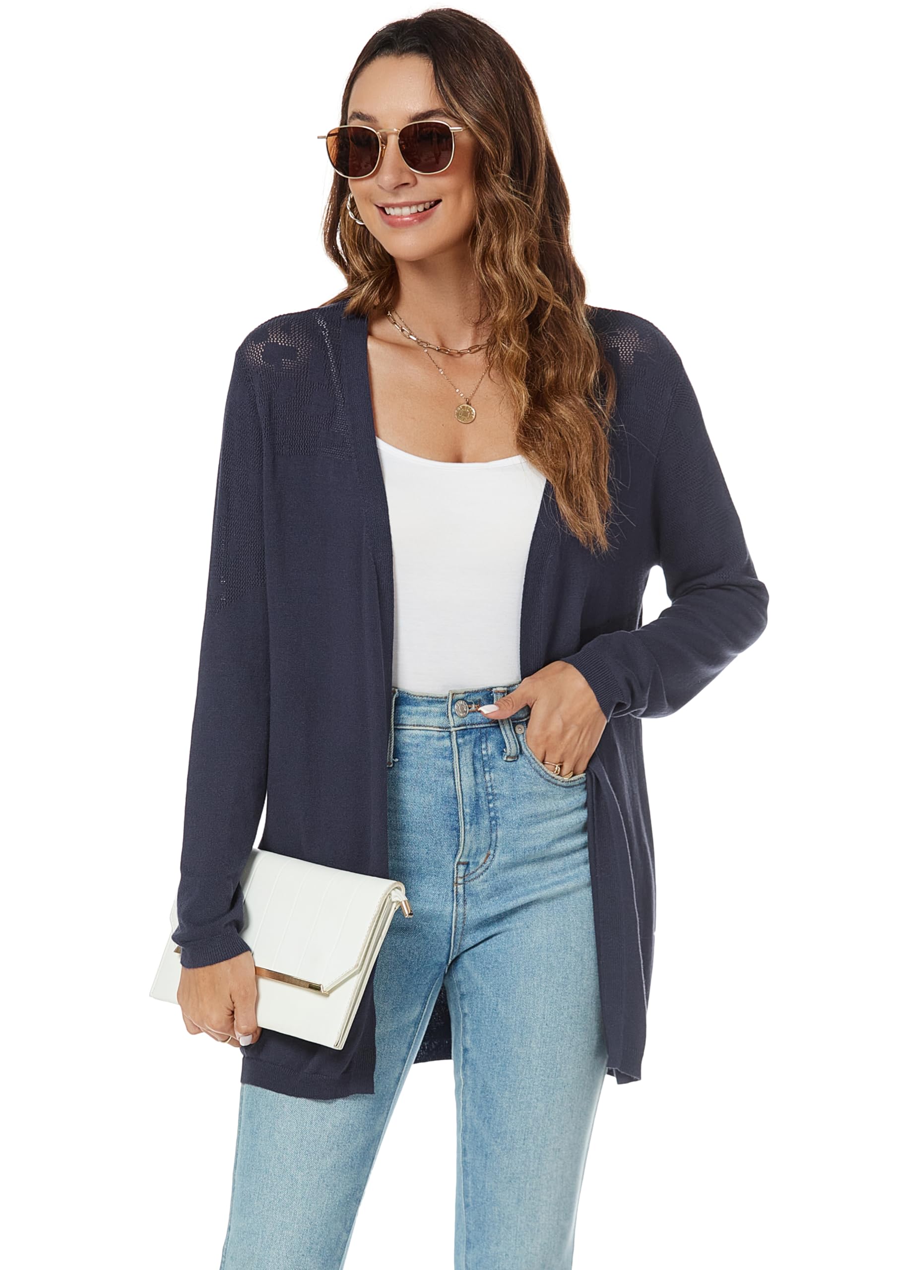 Donna Cardigan Cotone Lungo Leggero Maniche Lunghe Aperto Davanti Elegante Casual Cardigan