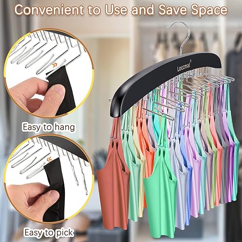 Miniatura 6 de 2 ganchos de madera para sujetadores con 24 ganchos de metal plegables, gancho giratorio de 360, estantes de corbata para armario de hombres,