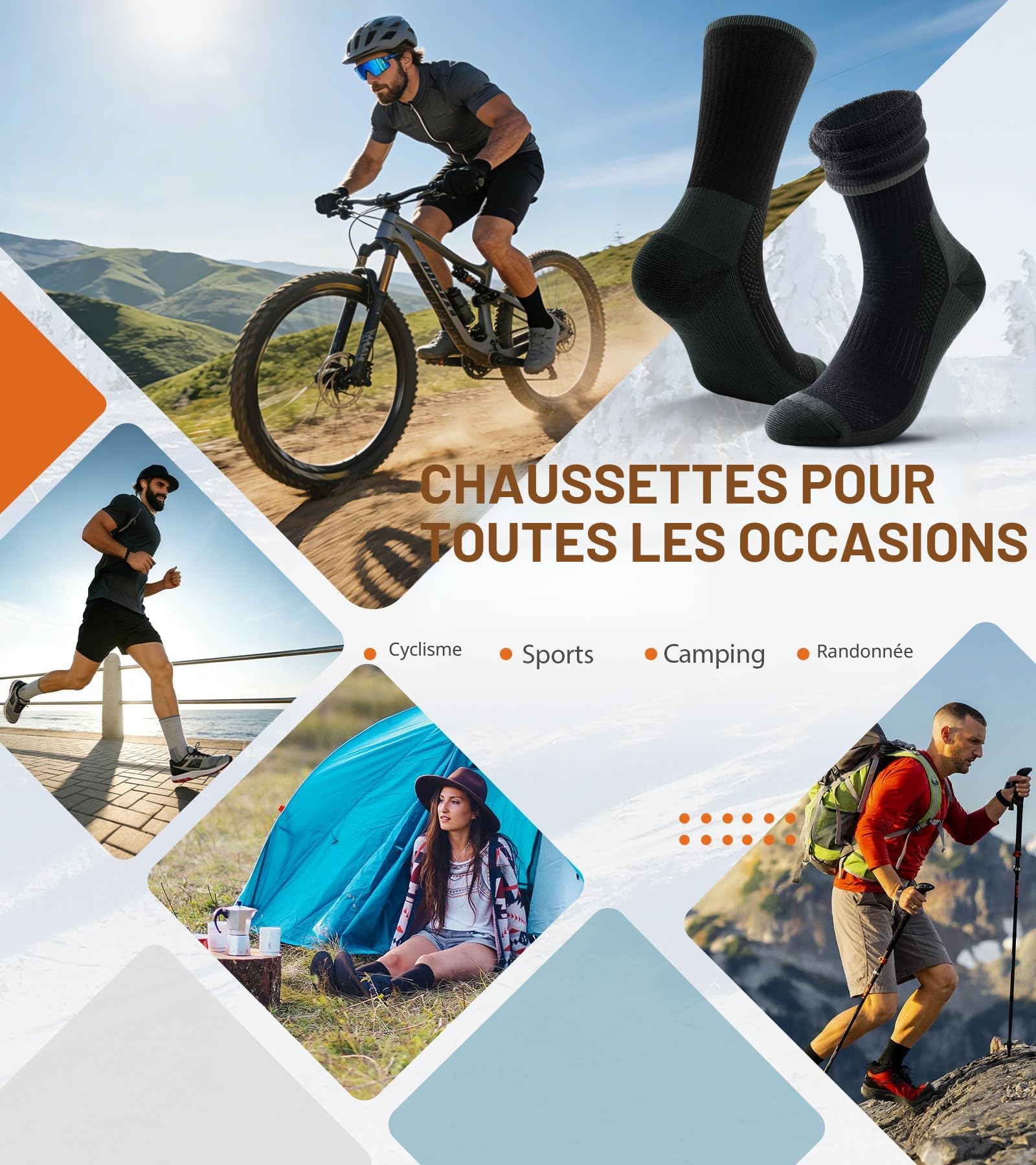 TANSTC Chaussettes de Randonnée en Laine Mérinos pour Femme Anti-ampoules Respirantes 3 Paires