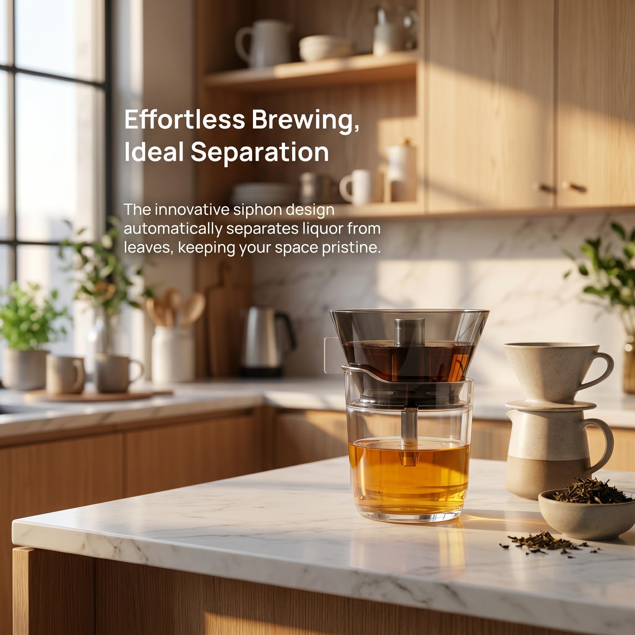 Infusore per tè E caffè A Sifone, Bollitore Trasparente da 280 Ml con Filtro in Acciaio Inox 316, Separazione Automatica del Liquido, Ideale per Preparare tè Sfuso A Casa, in Ufficio O in