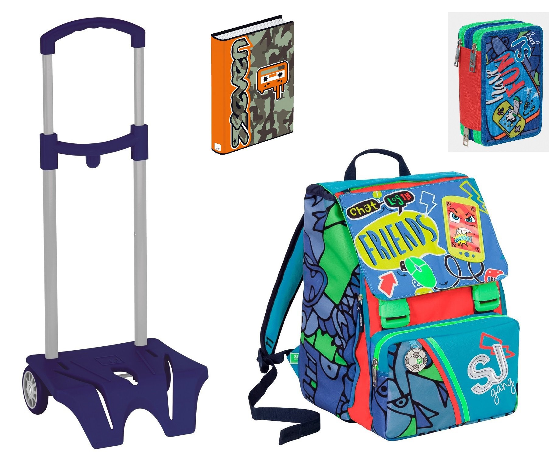 SJ Trolley Scuola Sganciabile Jack 3 Ruote, CLACK IT GIRL, Rosa - Zaino Con Carrello Sganciabile, Triplo Uso - 3 in 1, Trolley & Zaini