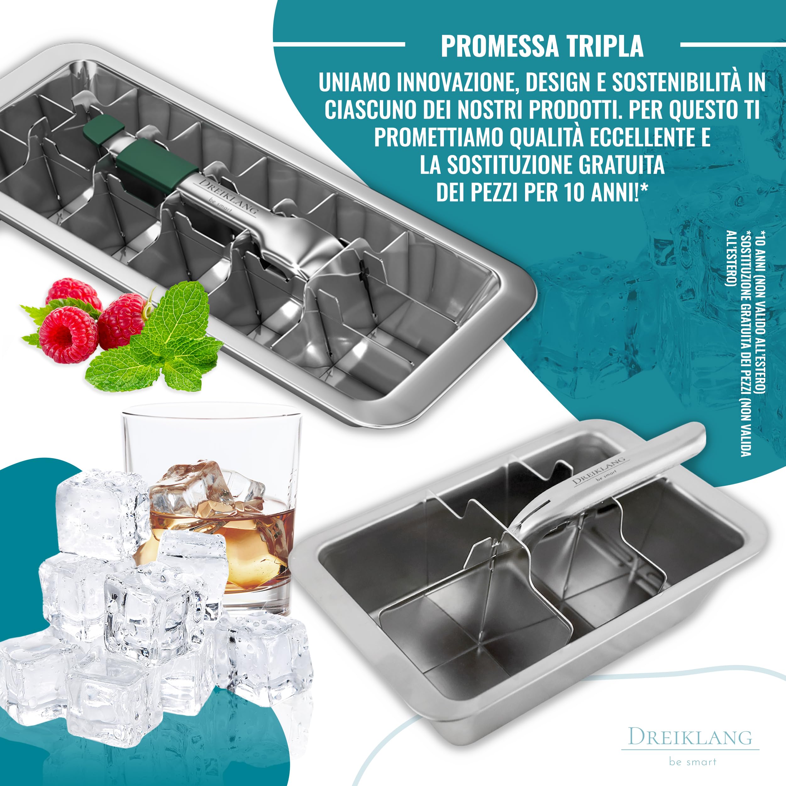 Dreiklang - be smart Vaschetta Ghiaccio Acciaio Inox 18/8 con Leva – Stampo Cubetti senza plastica, alimentare & durevole per 18 cubetti Ice Cube