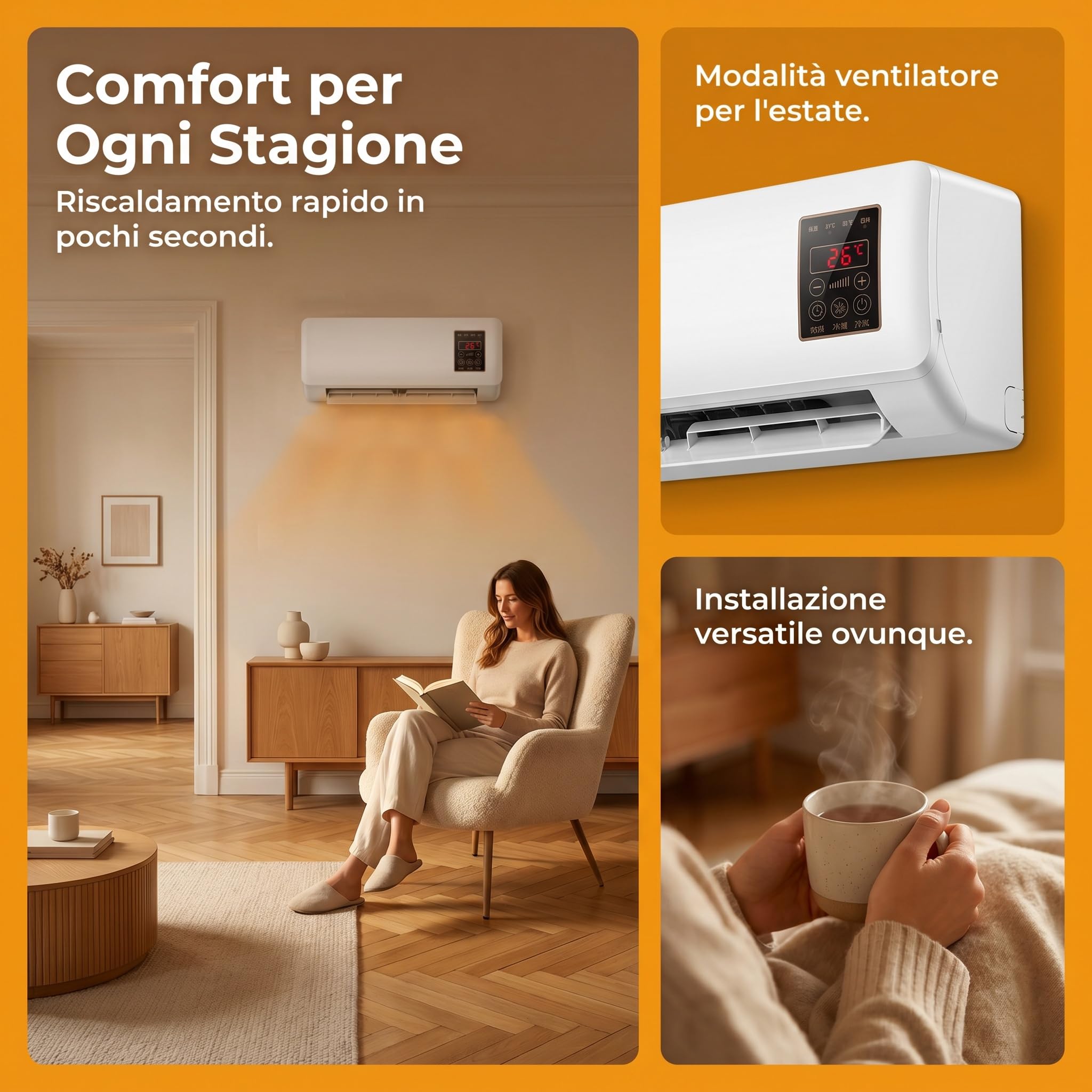Mini Condizionatore a Parete, Condizionatore Portatile con Timer Intelligente da 8 Ore, Dispositivo di Riscaldamento Efficiente, con Funzione di Vento Naturale, 220 V, per Casa Appartamento Ufficio
