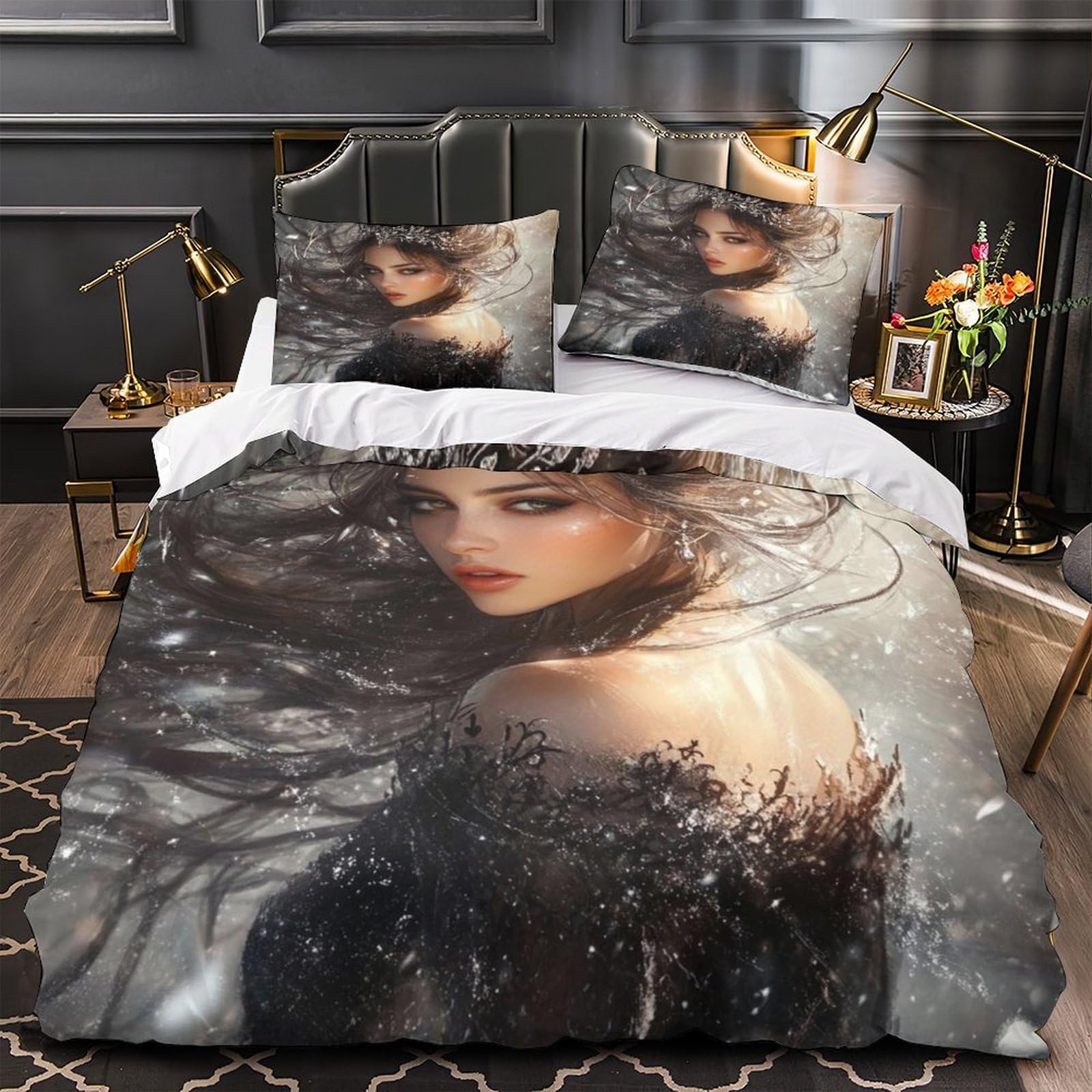 Housse de couette 260x220 hypoallergénique et ultra douce parure de lit zippée 3D