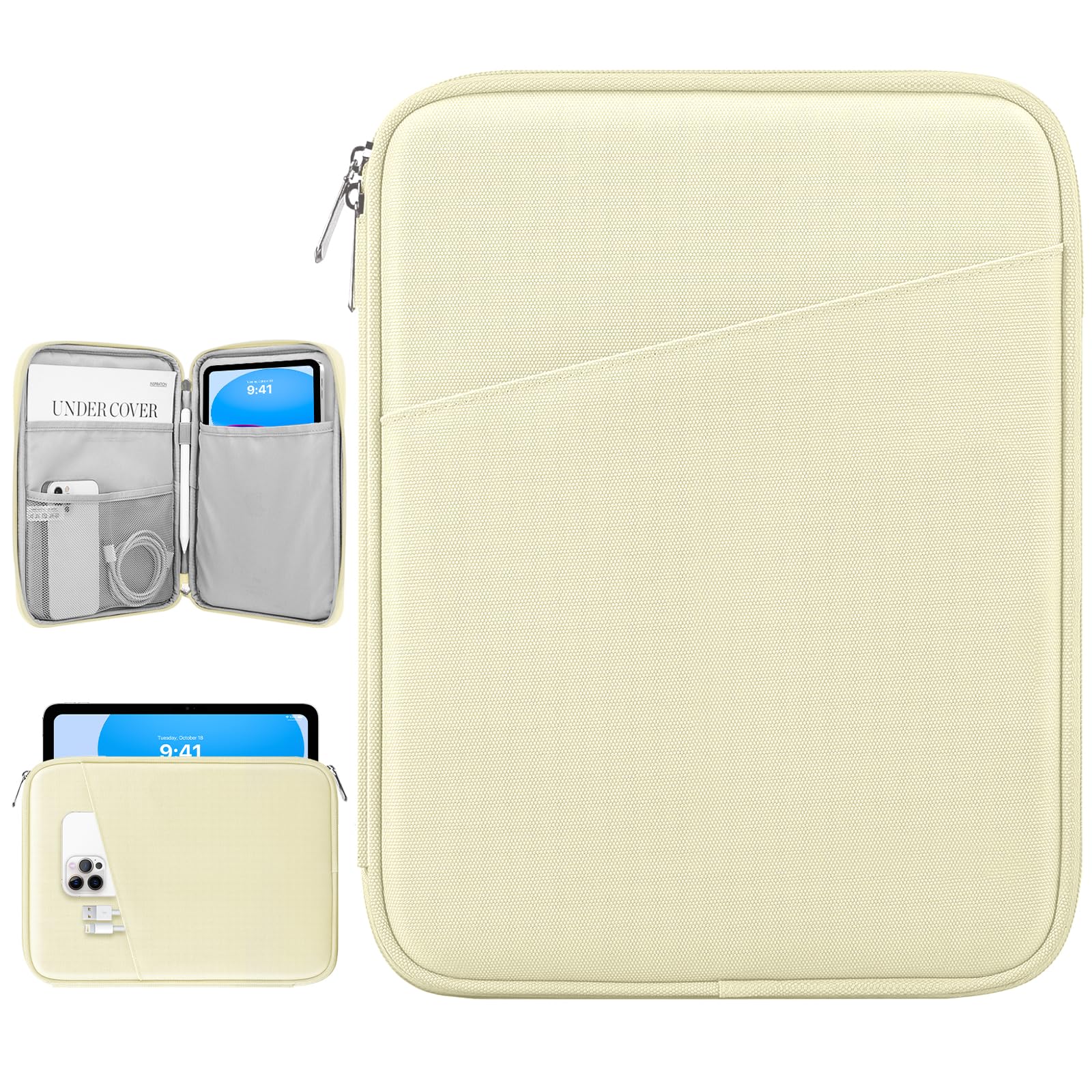 Dadanism 9-11" Tablet Sleeve Tasche für iPad Pro 11" M5/M4, iPad Air 11" M4/M3, iPad (A16) 11", iPad 10. Gen 10,9", iPad 9/8/7. Gen 10,2", iPad Air 5/4 10,9", Galaxy Tab A11+ 11"/S10 Lite, Beige