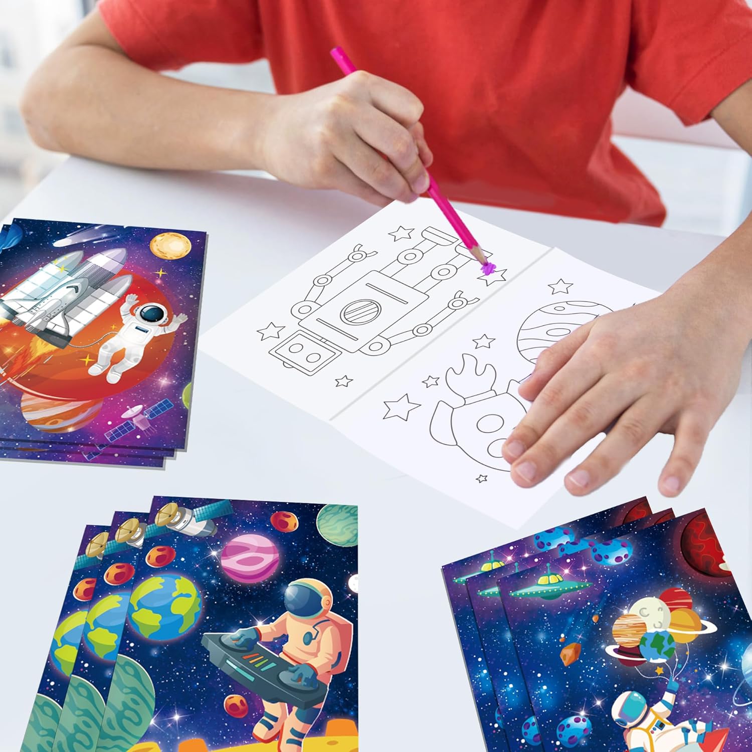 12 Pcs Planet Outer Space Coloring Books Bulk Mini Coloring Books Bulk for Kids DIY Art Drawing Activity Book Set for Outer Space Theme Birthday Party Favor