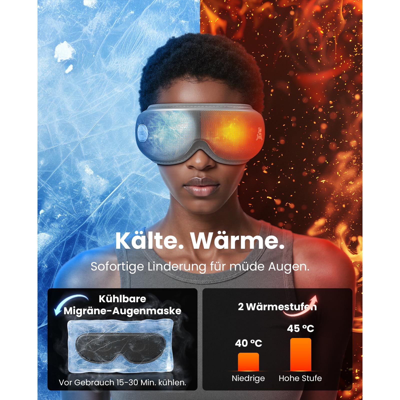 BOB AND BRAD Augenmassagegerät Grau mit Wärme und Kälte, EyeOasis 3 Elite Elektrische Augenmaske gegen Migräne, trockene Augen und Verspannungen, Geschenke für Frauen, Männer, Ihn und Sie