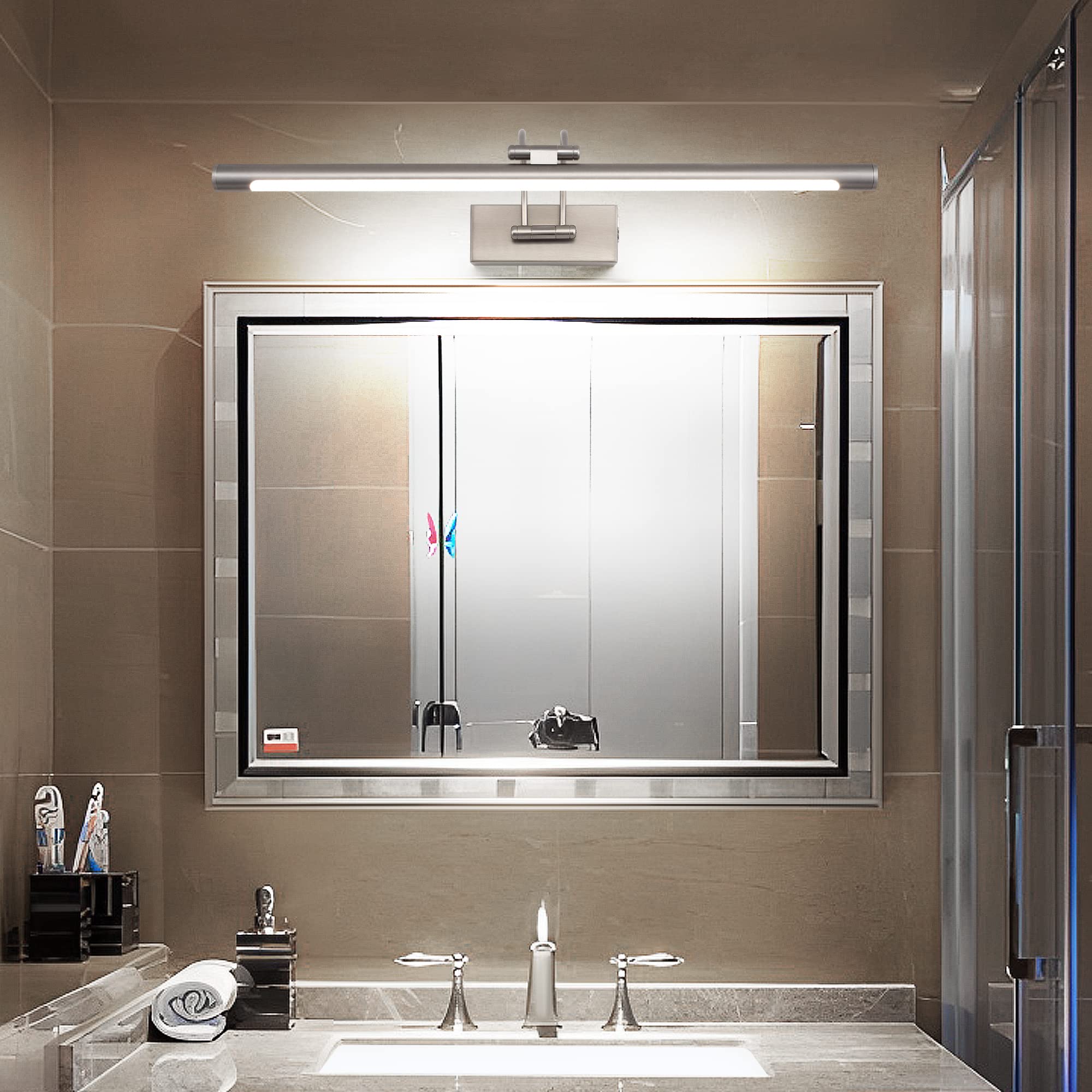 MantoLite LED Regulable Lámparas de Pared 15W,60CM Interior Iluminación para cuadros y expositores Cabeza Giratoria Lectura Lámpara,Latón Níquel Baño Espejo Apliques de Pared 3000K/4000K/6000K