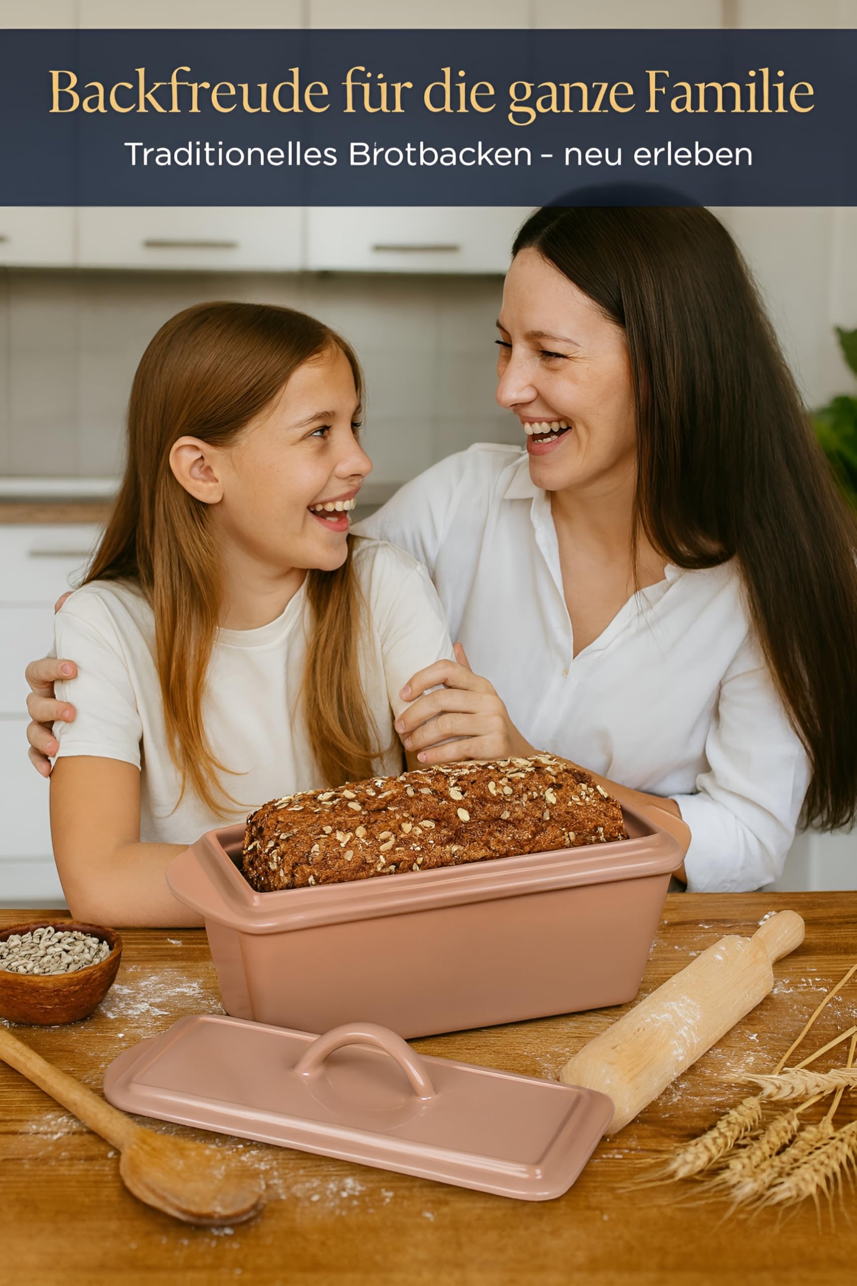Brotbackform mit Deckel Gusseisen 28 cm – 3 L Kastenform für Sauerteig & Kastenbrot – Gleichmäßige Hitzeverteilung für knusprige Kruste – inkl. Silikongriffe & Backanleitung – Ofenfest - Emailliert