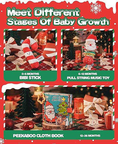 Miniatura 7 de Jollybaby My Baby First Christmas Toys para niños pequeños de 0-6-12-18-36 meses, asiento de automóvil, cochecito de cuna, juguete de calcetines de