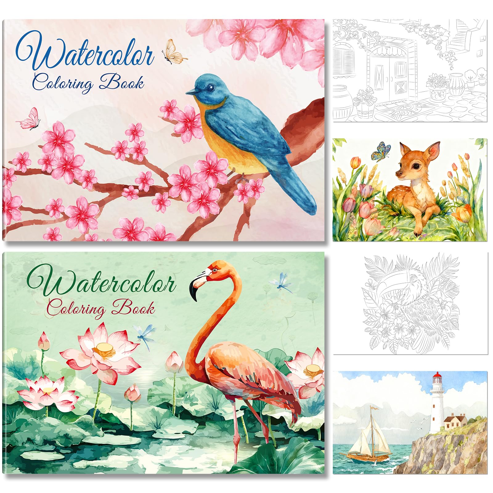 Elfew 2 Pack Watercolour Workbooks for Adult Beginners, A5 with 30 Patterns
