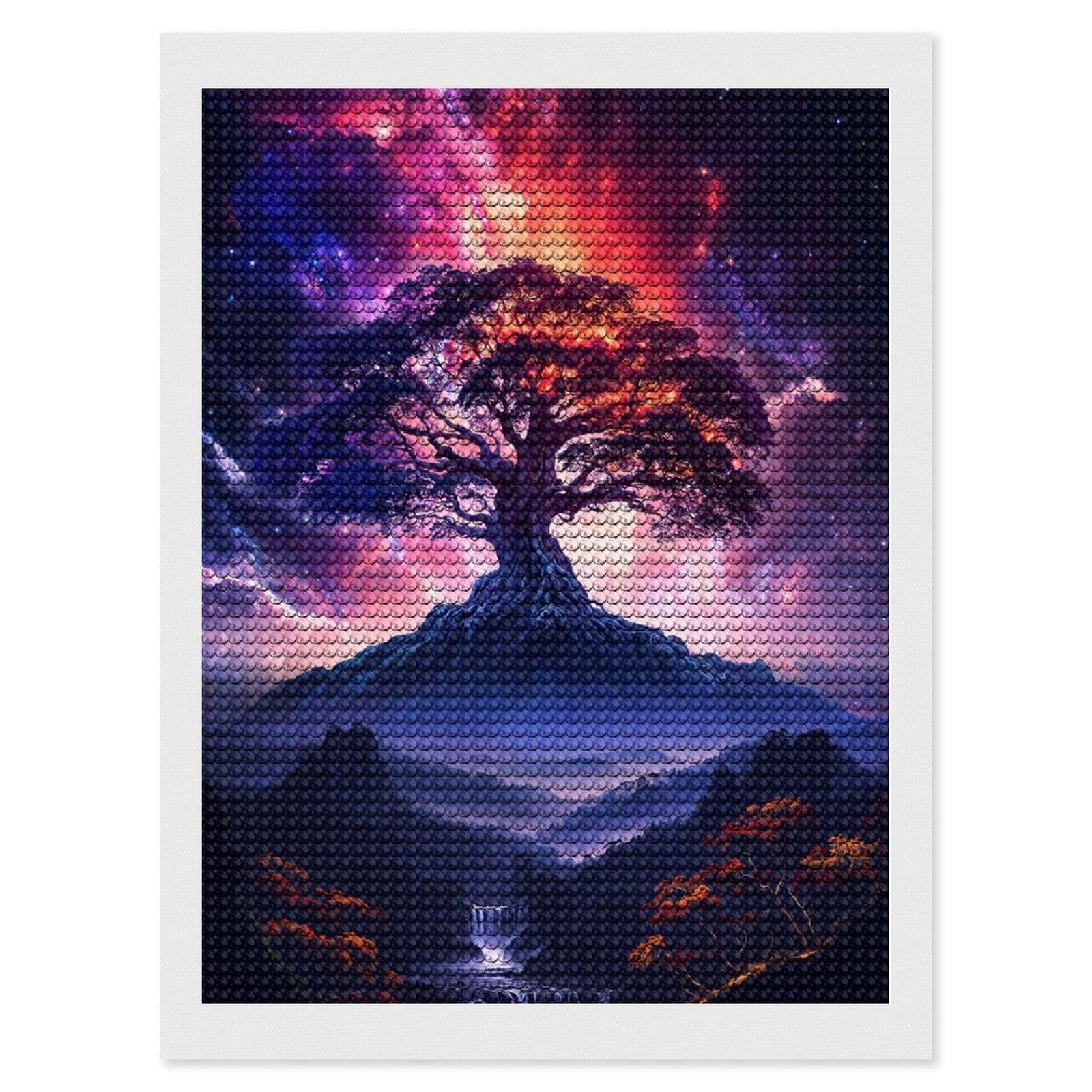 Junmoney Ancient Tree of Beginnings Full Drill Diamond Painting Kit 12"x16", Sparkling Round Gems, Decorate Your Room, Mindful Craft Activity