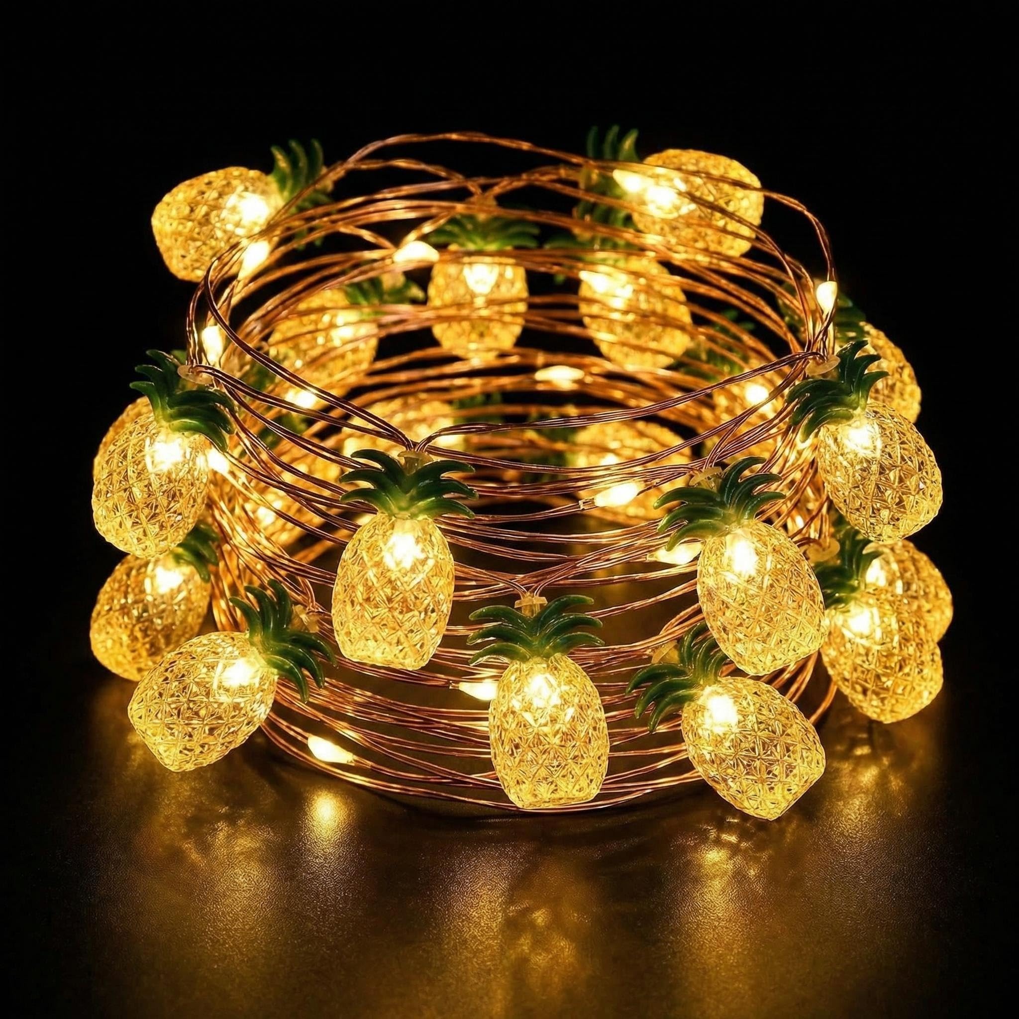 InteDesign 20 LED Pineapple String Lights 3M Summer Tropical String Lights Battery Operated Fairy Lights for Bedroom Birthday Decor, Indoor Summer, Garden, Patio, Hawaii Party Decor