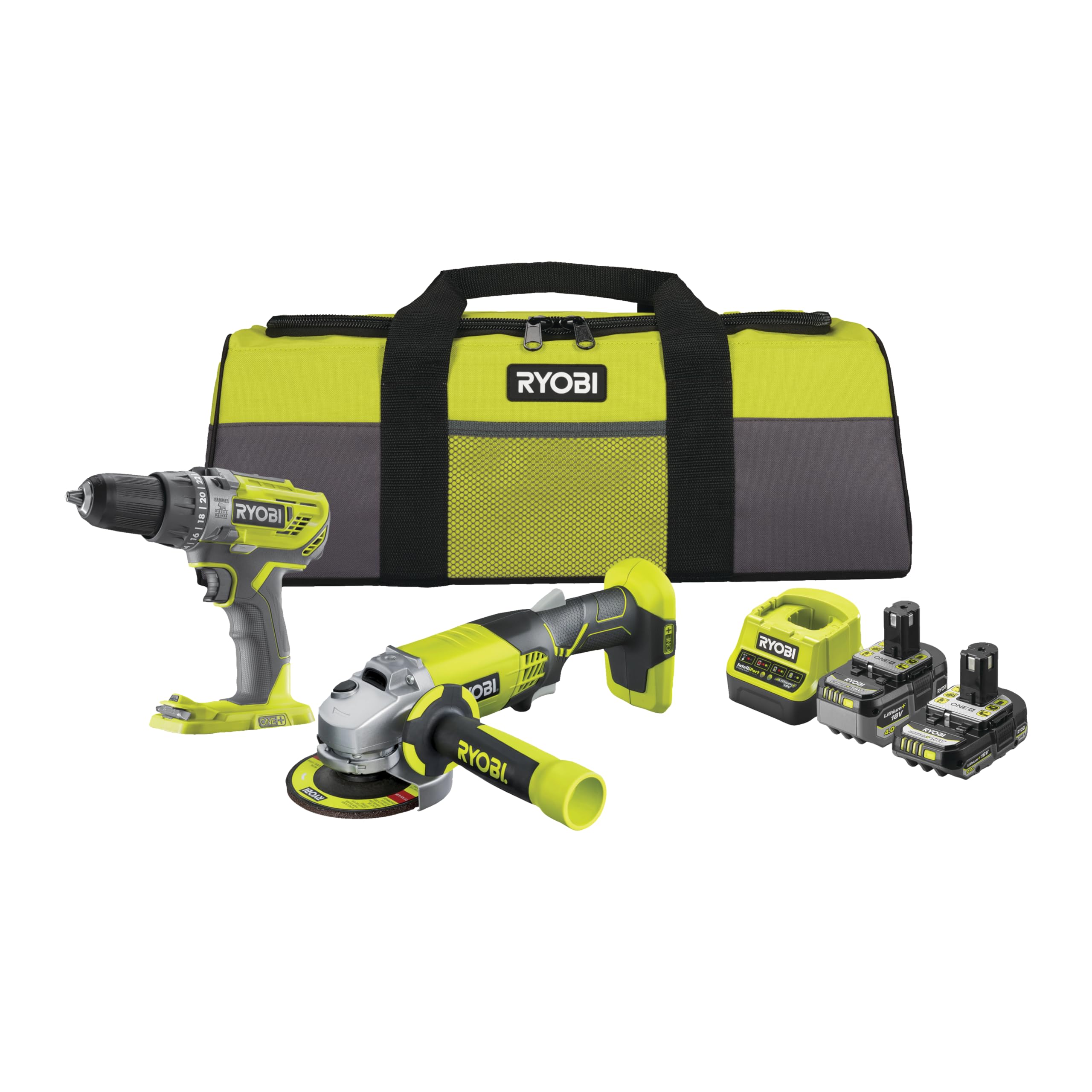 RYOBI 18V ONE+ Duo – Taladro Percutor 50 Nm y Atornillador Impacto 220 Nm – Incluye 2 Baterías 2.0 Ah y Cargador