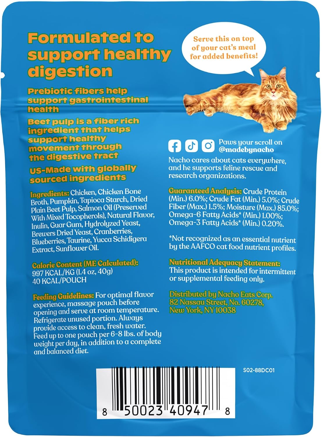 Made by Nacho Digestive Support Cage-Free Chicken Puree Meal Topper with Bone Broth (18 Count)