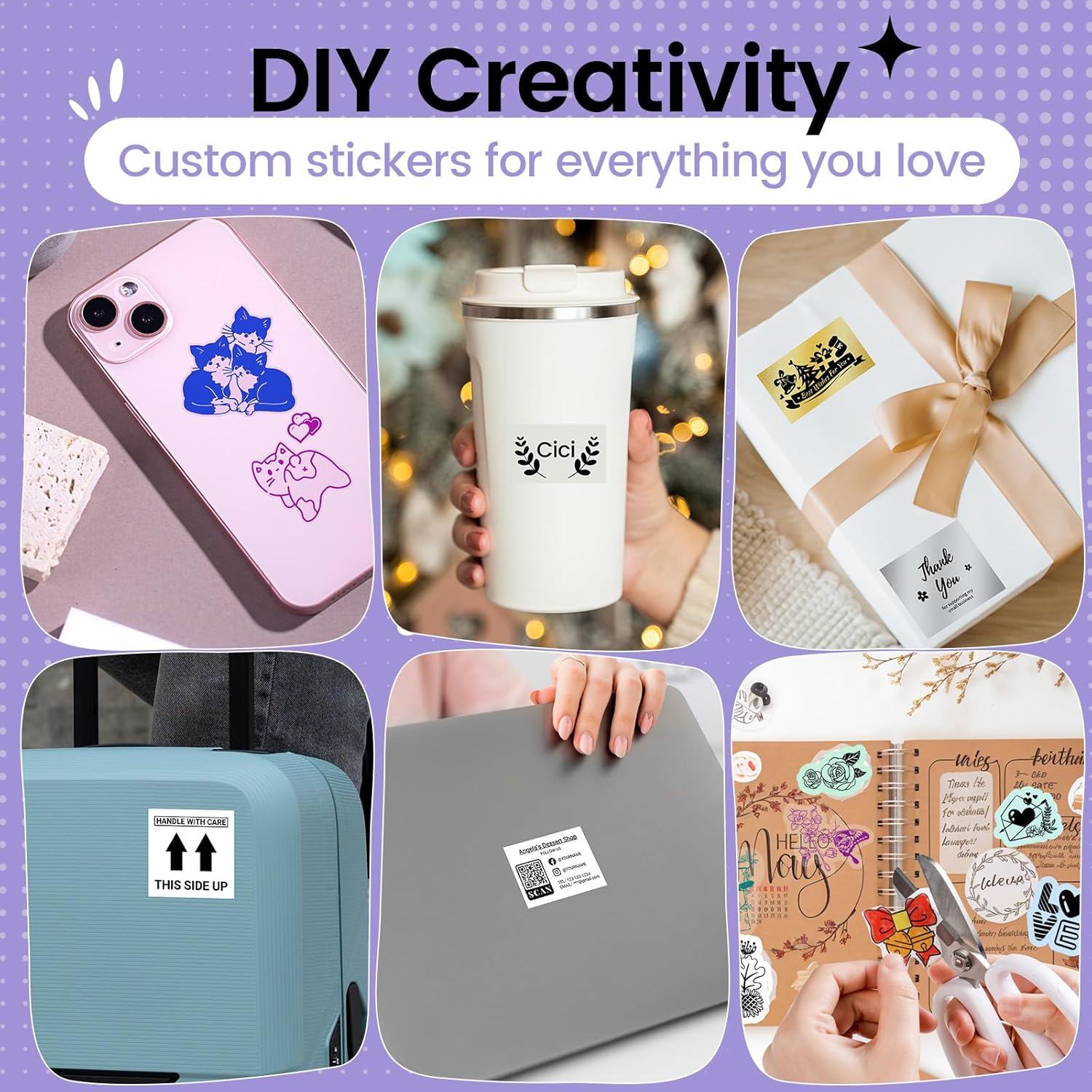 Phomemo Mini Sticker Printer- Mini Printer Sticker Maker Machine M02, Print Pods Suitable for Creative DIY, Diaries, Photos, Study Notes, Portable Thermal Inkless Label Maker for Home/Travel, Purple