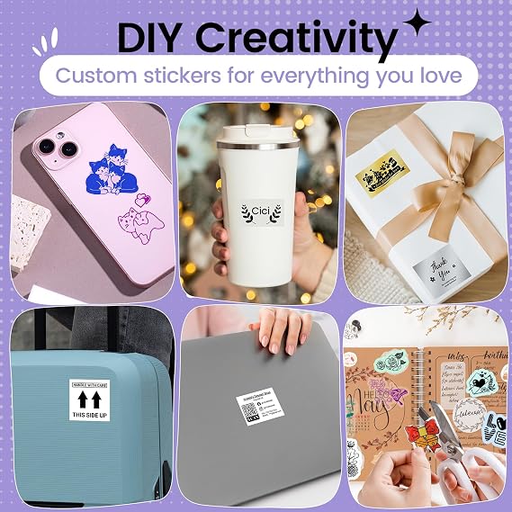 Mini Thermal Printer, Bluetooth Inkless Sticker Printer for Girls Boys DIY | Phomemo Mini Sticker Printer, Sticker Maker M02 with AI APP, Print Pods for Notes/Photos/Diaries, Label Maker, Purple