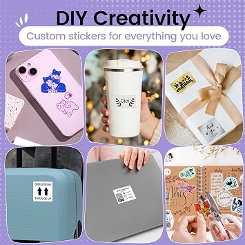 Mini Thermal Printer, Bluetooth Inkless Sticker Printer for Girls Boys DIY | Phomemo Mini Sticker Printer, Sticker Maker M02 with AI APP, Print Pods for Notes/Photos/Diaries, Label Maker, Purple