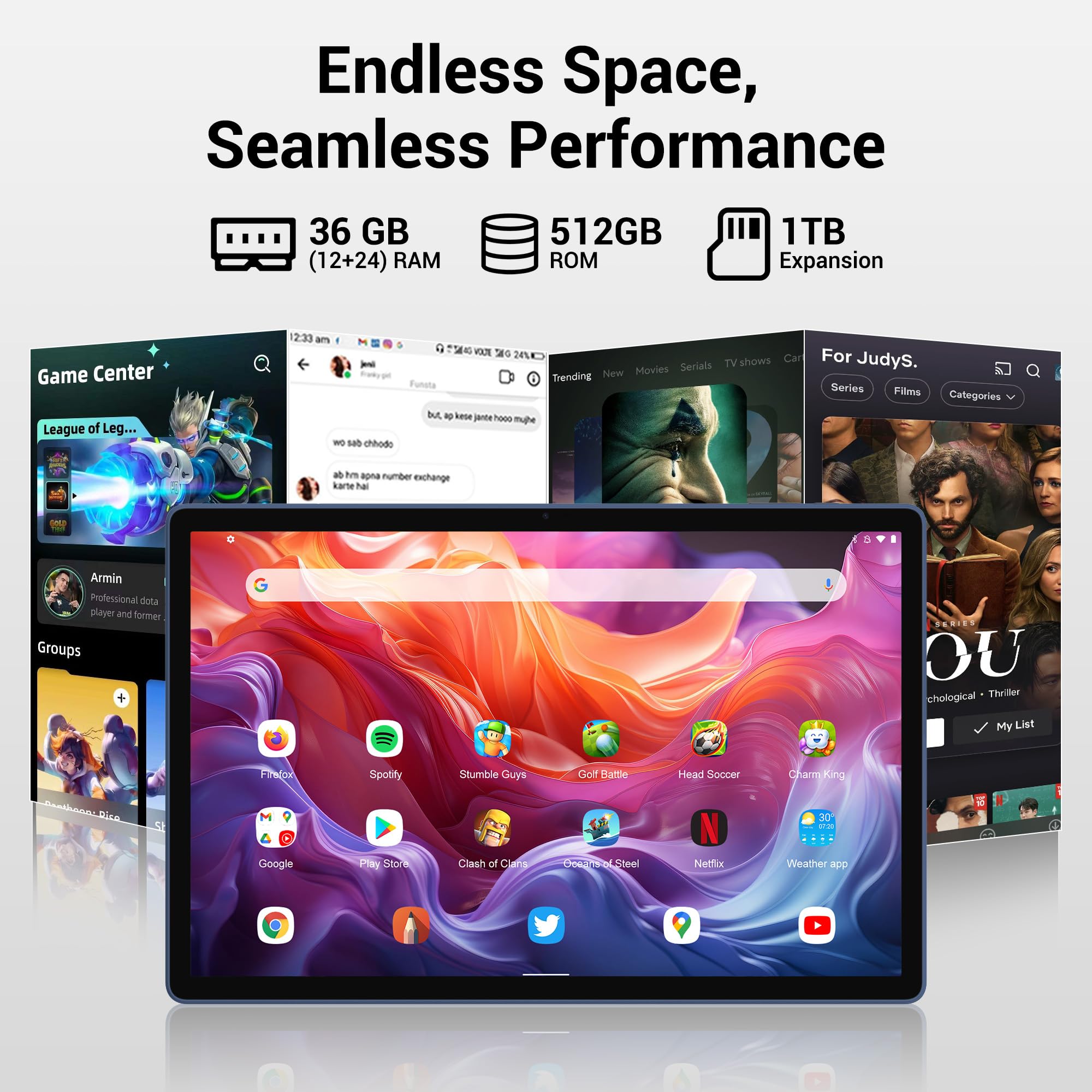 14 Zoll Tablet, 2.5K Display, 36GB RAM + 512GB ROM (1TB erweiterbar), 4G LTE Dual SIM + 5G WiFi, Quad-Speaker/GPS/GMS/Gemini AI/11580mAh/13MP, Android 15 Tablets mit Tastatur/Maus/Hülle/Kopfhörer/Pen