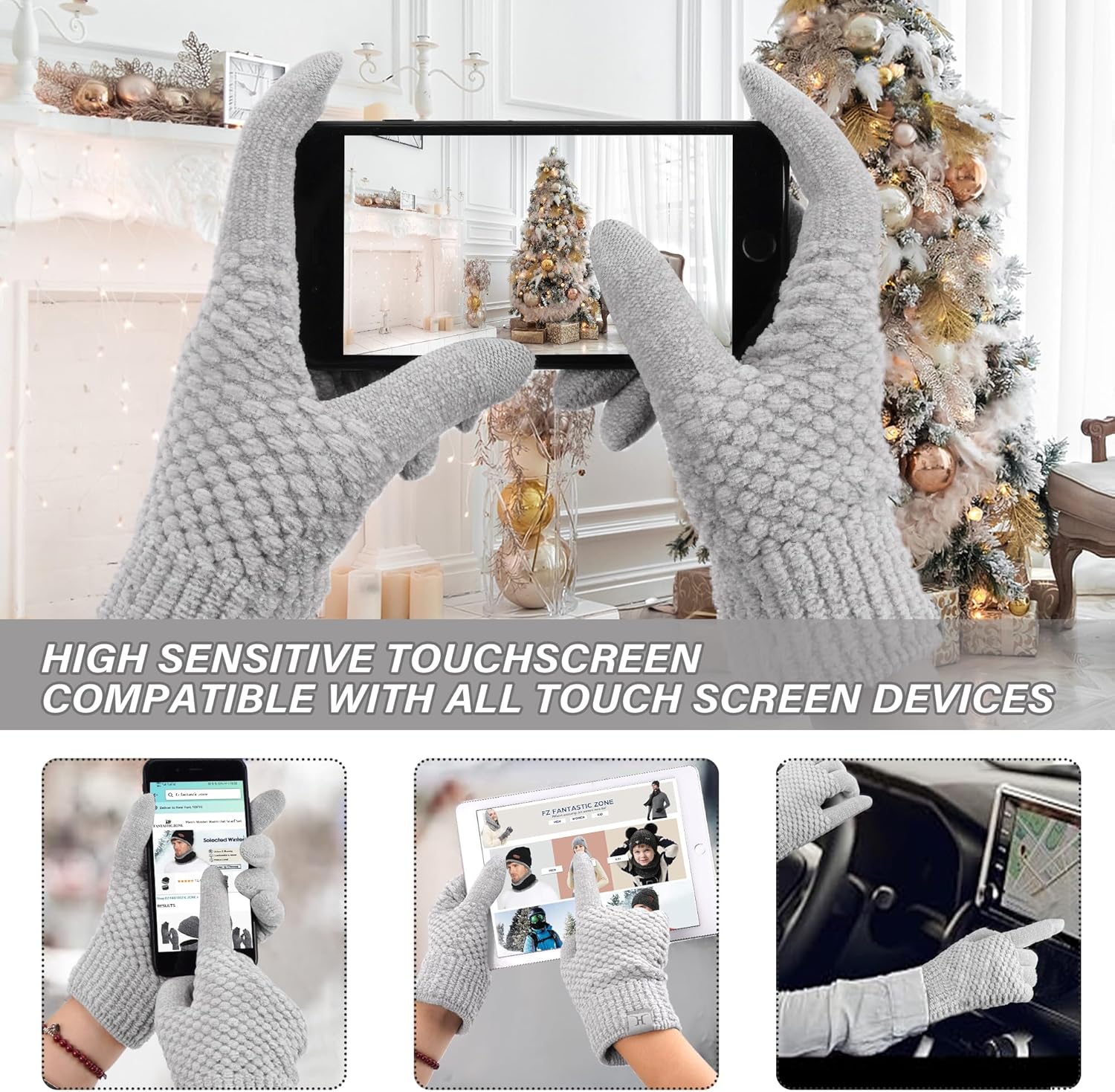 FZ FANTASTIC ZONE Womens Winter Gloves with Touchscreen Warm Chenille Knit Thermal Gloves for Women Cold Weather Gifts - Image 3