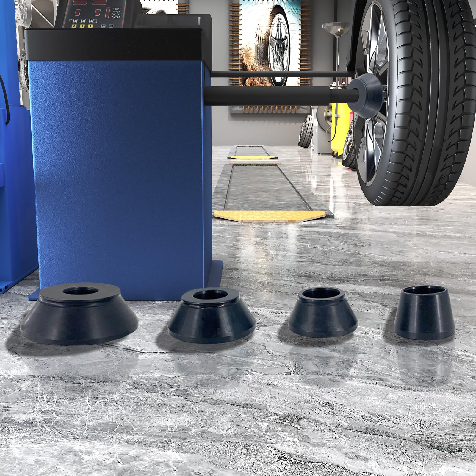 1# 2# 3# 4# Wheel Balancer Cone Kit, 62-137 mm, cono de centrado de acero al carbono # 45, cono de centrado para eje de 40 mm, equilibrador de neumáticos (negro)