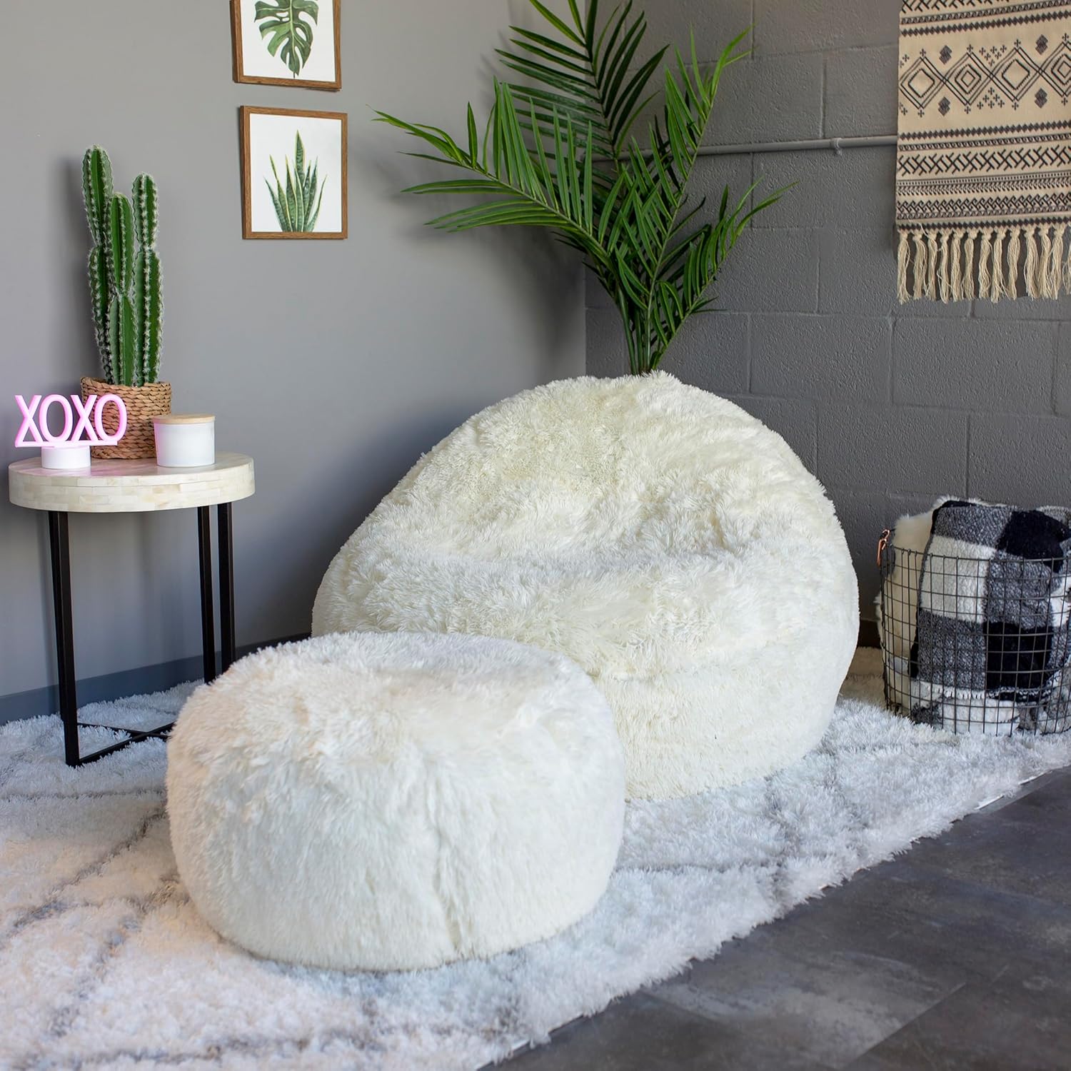 Air Candy Mongolian Faux Fur Inflatable Ottoman – Plush Footrest & Extra Seat for Dorm, Bedroom & Vanity – Portable, Inflates in Seconds – Holds 200 lb