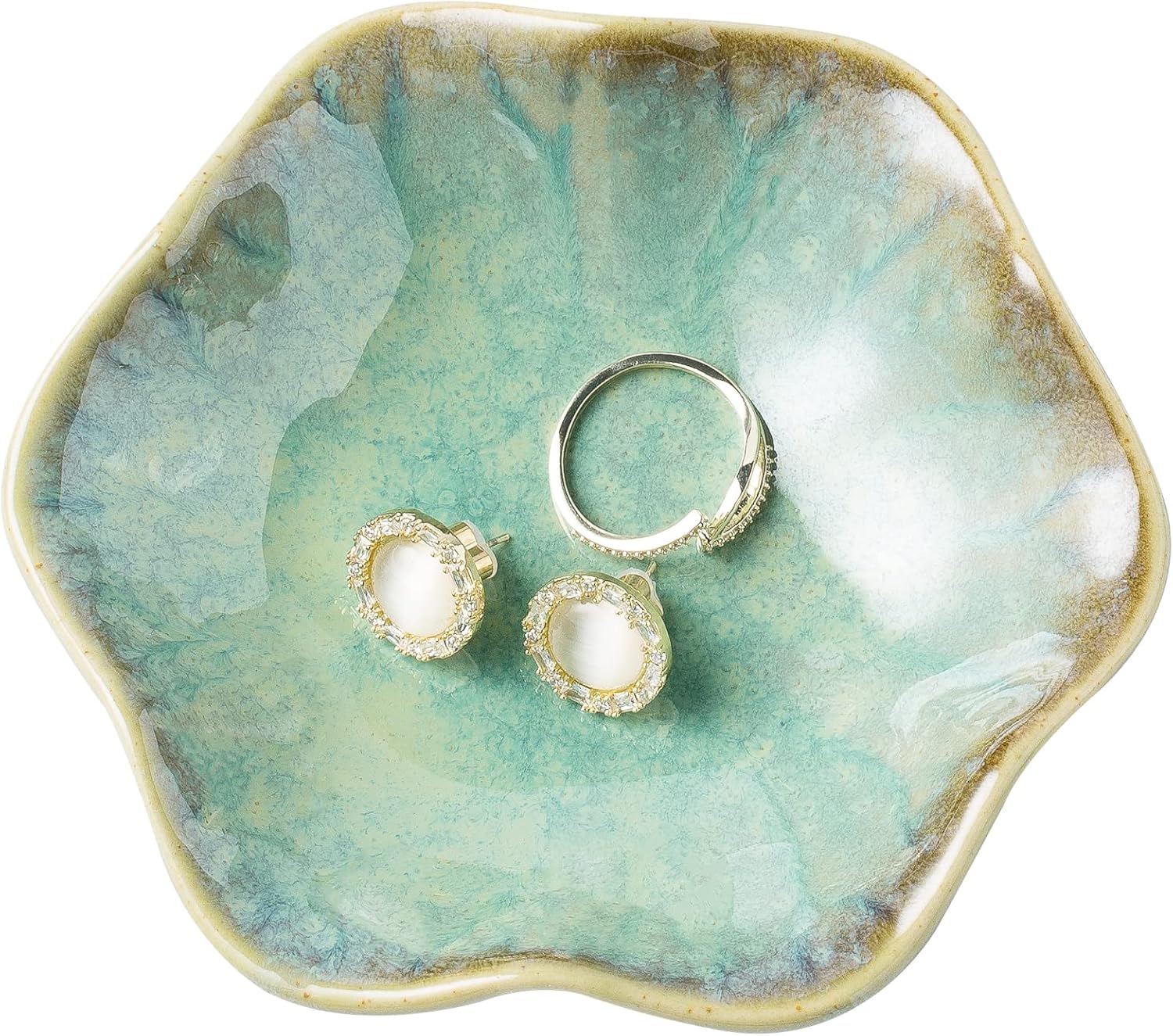 BEUNAIZER Ceramic Jewelry Dish Tray - Emerald Green Ring Holder, Trinket Bowl for Earrings, Keys & Gifts for Mom, Sister