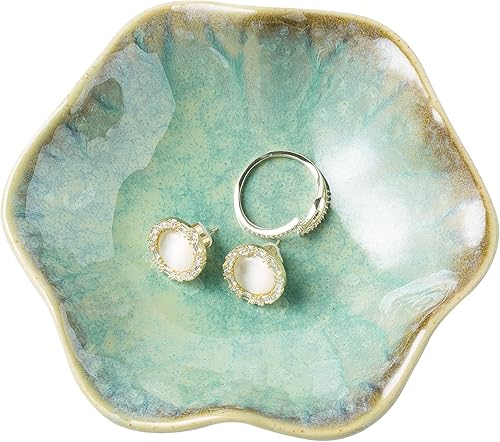 Jewelry Dish Tray, Ring Dish, Ceramic Trinket Tray, Key Bowl, Decorative Plate, for Friends Sisters Daughter Mother (Emerald Green)