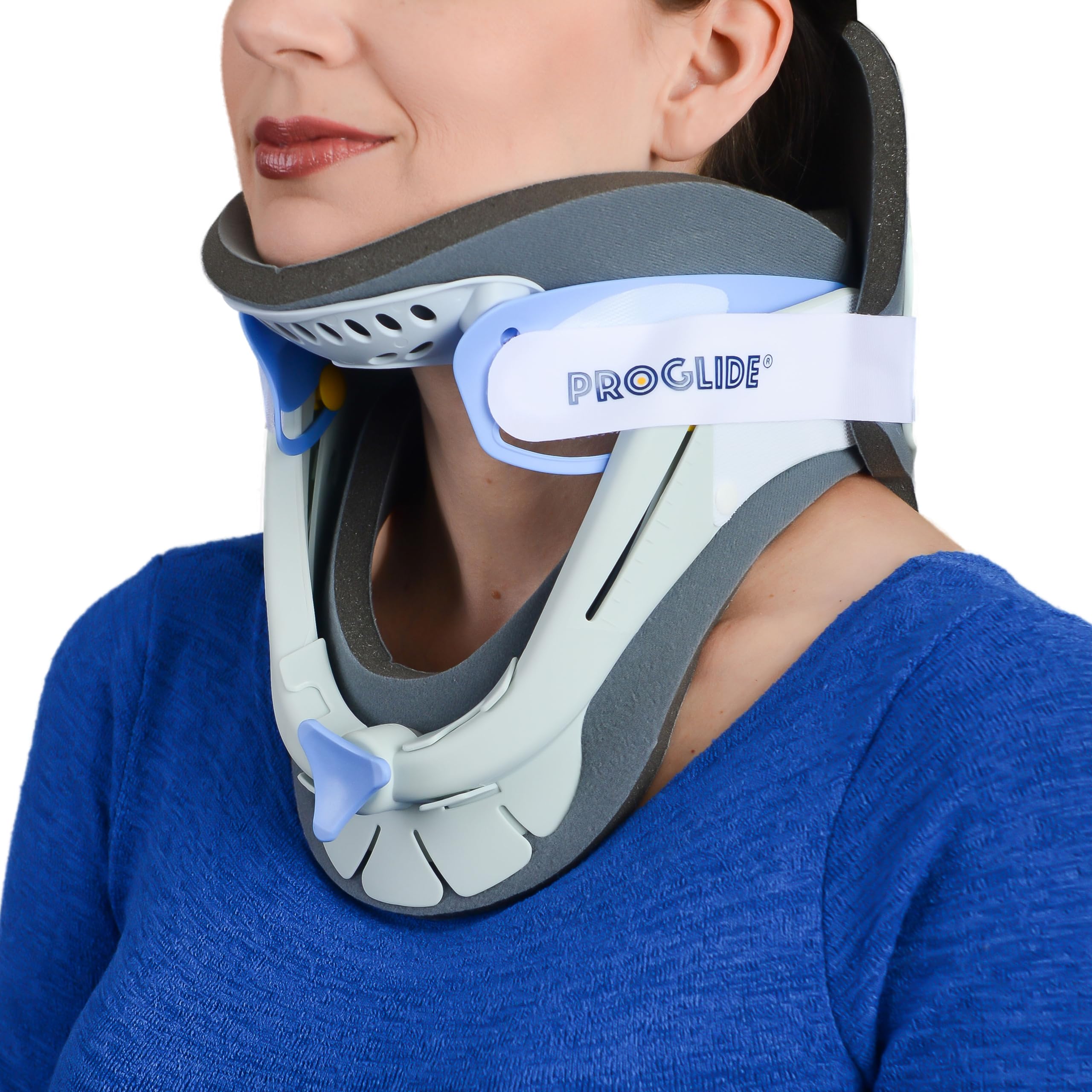 PROGLIDE Cervical Collar - 2-Piece Neck Brace for Enhanced Support and Comfort - Relieves Neck Discomfort and Spine Pressure - Breathable Plush Cotton Padding - 12 Height Adjustments