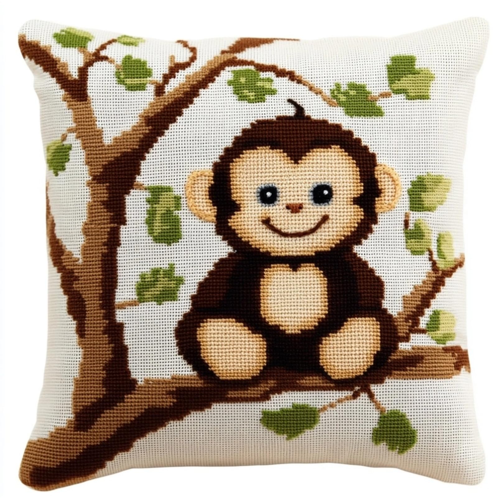WallustrioaW Cross Stitch Cushion Kit Pillow,Cute Monkey DIY Embroidery Cross Stitch Cushion Kits Needlework 11ct Stitched Pillow Cover,45x45cm