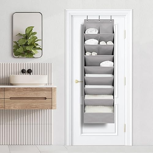 Miniatura 8 de Paquete de 2 organizadores de zapatos con 6 bolsillos extra grandes y 4 bolsillos grandes, estante de almacenamiento resistente sobre la puerta,