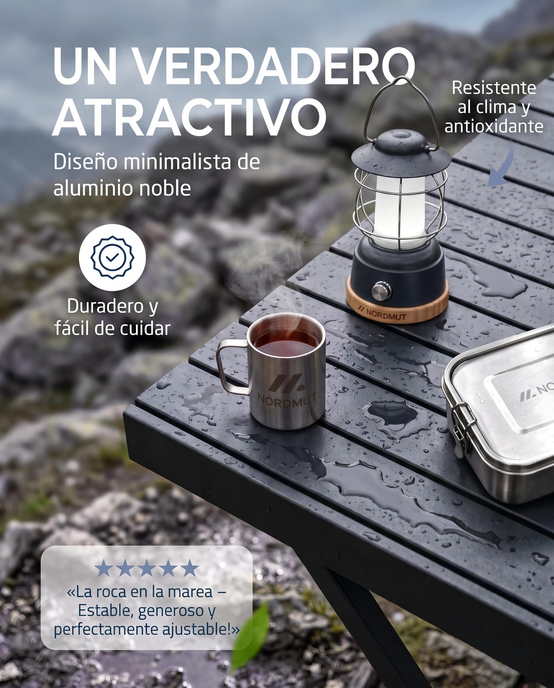 NORDMUT® Mesa de camping plegable – Mesa plegable de aluminio de alta calidad – Mesa de camping inoxidable regulable en altura con fácil montaje (antracita, 110 x 70 cm)