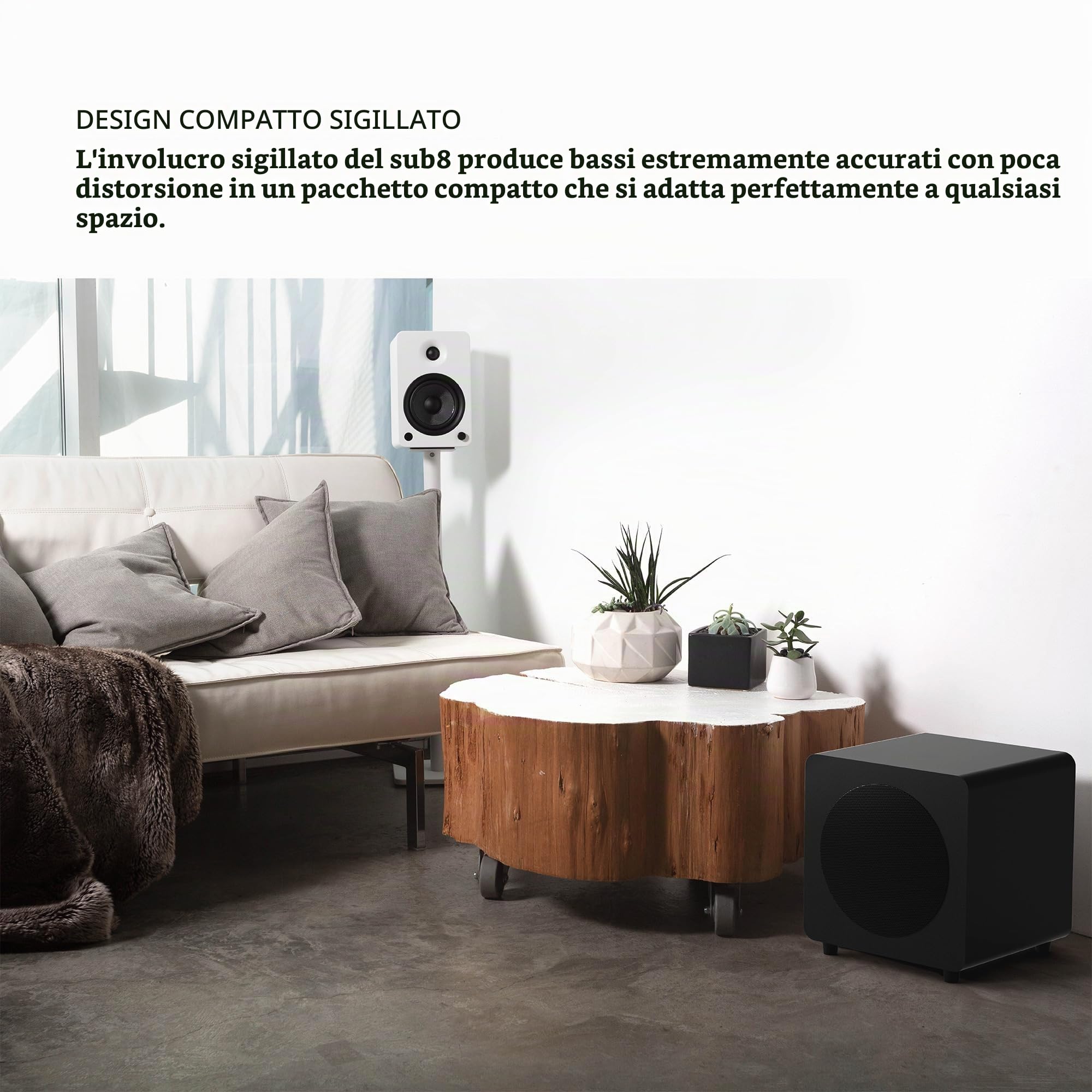 Kanto SUB8 Sealed Powered Subwoofer | 300W Peak Power | 8" Woofer | Vinyl