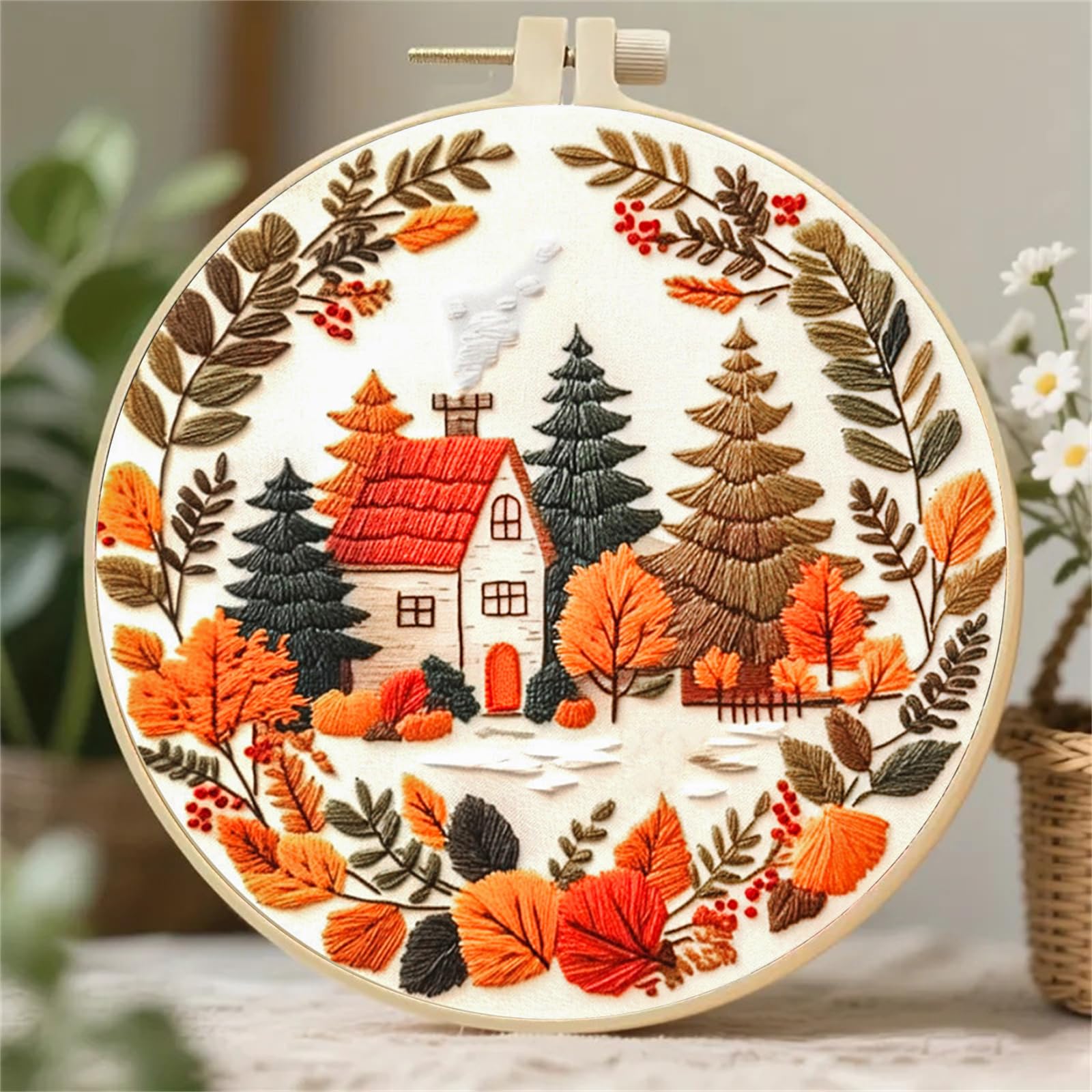 Huacan Embroidery Kits for Beginners DIY Embroidery Starter Kit with Instruction (House), color - Image 2