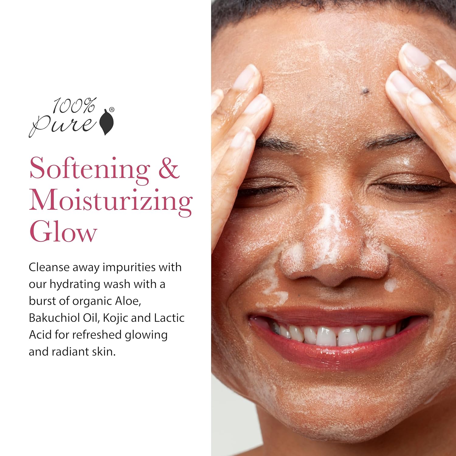 100% PURE Bakuchiol Face Cleanser Plant-Based Retinol Alternative Anti Aging Face Wash Gentle Kojic Acid & Licorice Daily Skincare Boost - Fresh Foam Facial Cleansing for Women & Men - 3.4 fl oz - Image 3