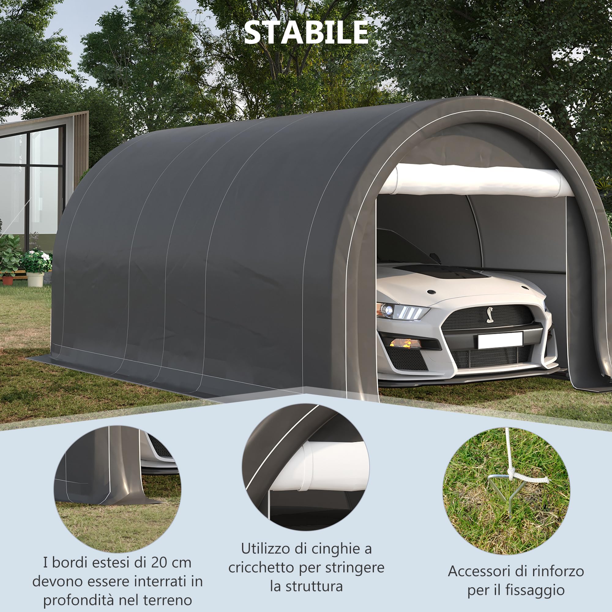 Outsunny Garage Auto Esterno Acciaio Zincato PE 500x300x240 cm Grigio