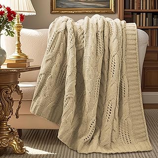 Amélie Home Chunky Knit Throw Blanket, Dual-Sided Soft Chenille Breathab...