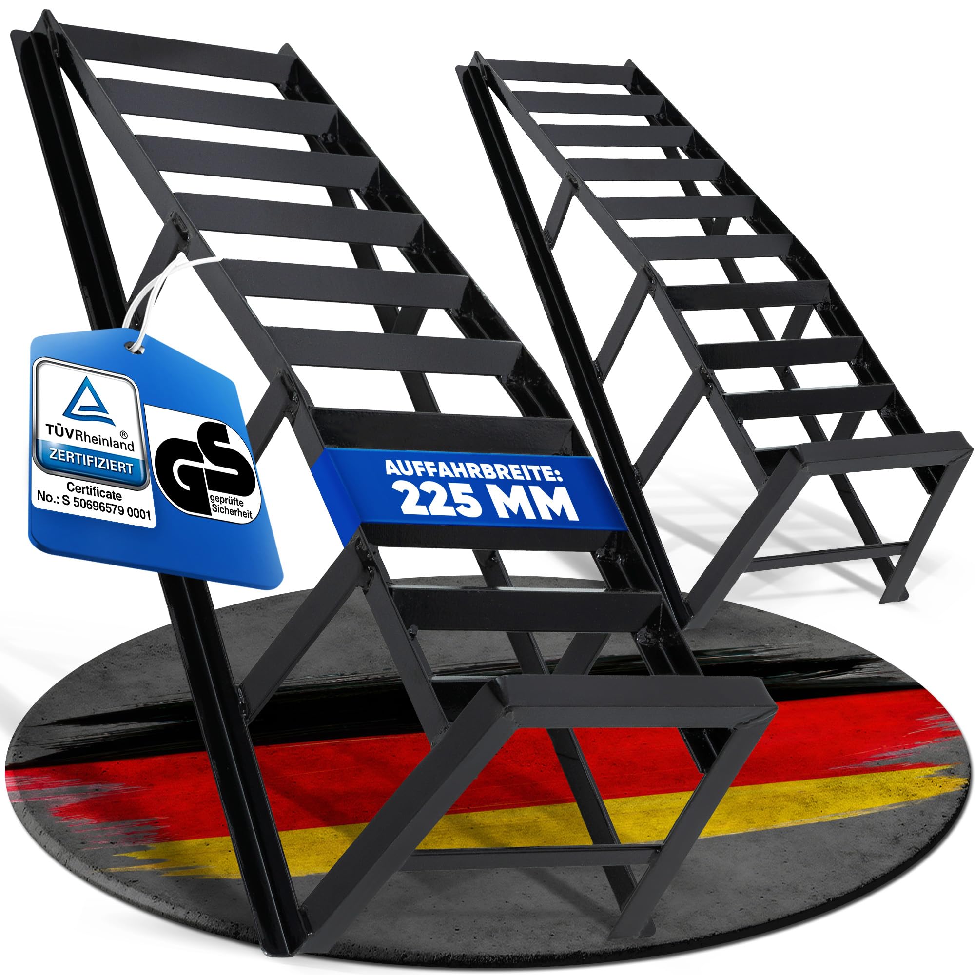 NTG Rampa profesional para coche, juego de 2 toneladas (2000 kg), rampas extraanchas de 225 mm, ángulo de entrada de 20°, resistente a la corrosión, recubrimiento en polvo, color negro, ayuda para