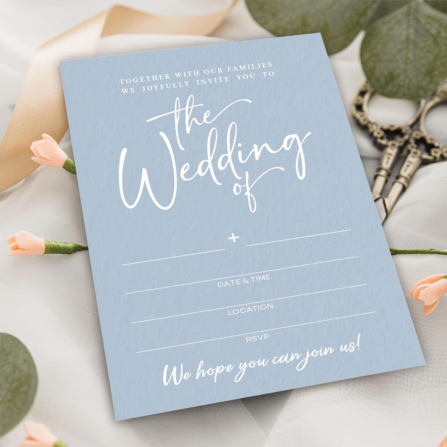 TPYEN Wedding Invitations - Minimalism Blue - 25 Wedding Invites With Envelopes, Double-Sided Fill In Style Invites For Mr & Mrs, Party Favor And Supplies - A06 image 3