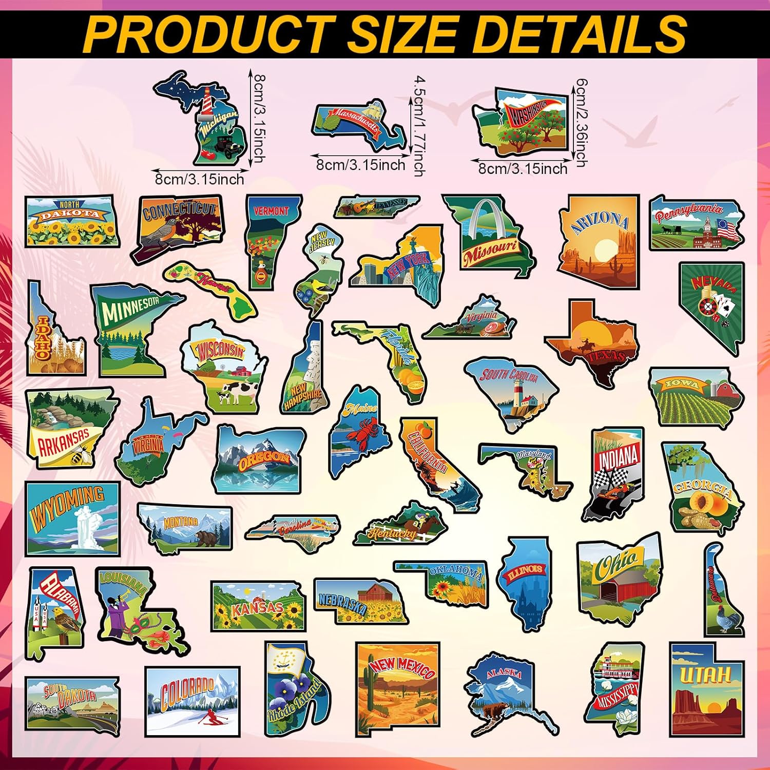 Xuhal 50 Pcs United States Map Fridge Magnets USA Souvenirs Us Individual State & Province Refrigerator Magnets Set for Travel Gift Destination of States Visited(Classic,Not Become A Map) Classic Not Become A Map