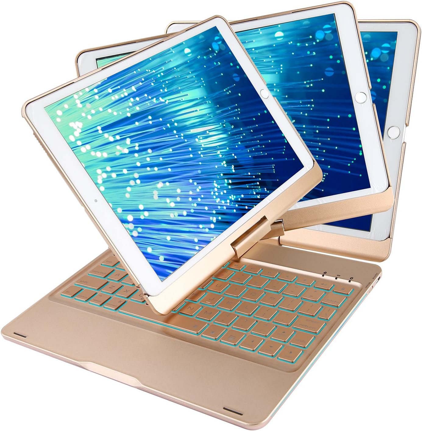 iPad Pro 10.5 Keyboard Case, 7 Colors Side Breathing LED Backlit, 360 Degree Rotation Anti-scratch Anti-slip iPad Cover, Gold