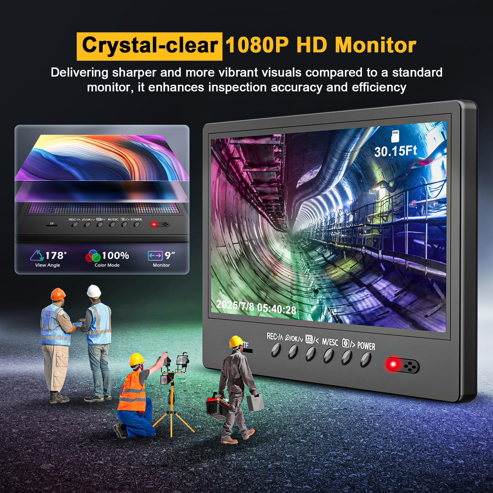 Anysun Endoscopio Camara de Inspeccion, 1080P HD Cámara Endoscópica con Autonivelante, Contador de Distancia, Grabador DVR, IPS de 9" Camara Inspeccion Tuberias IP68 Impermeable para Fontanero 30M