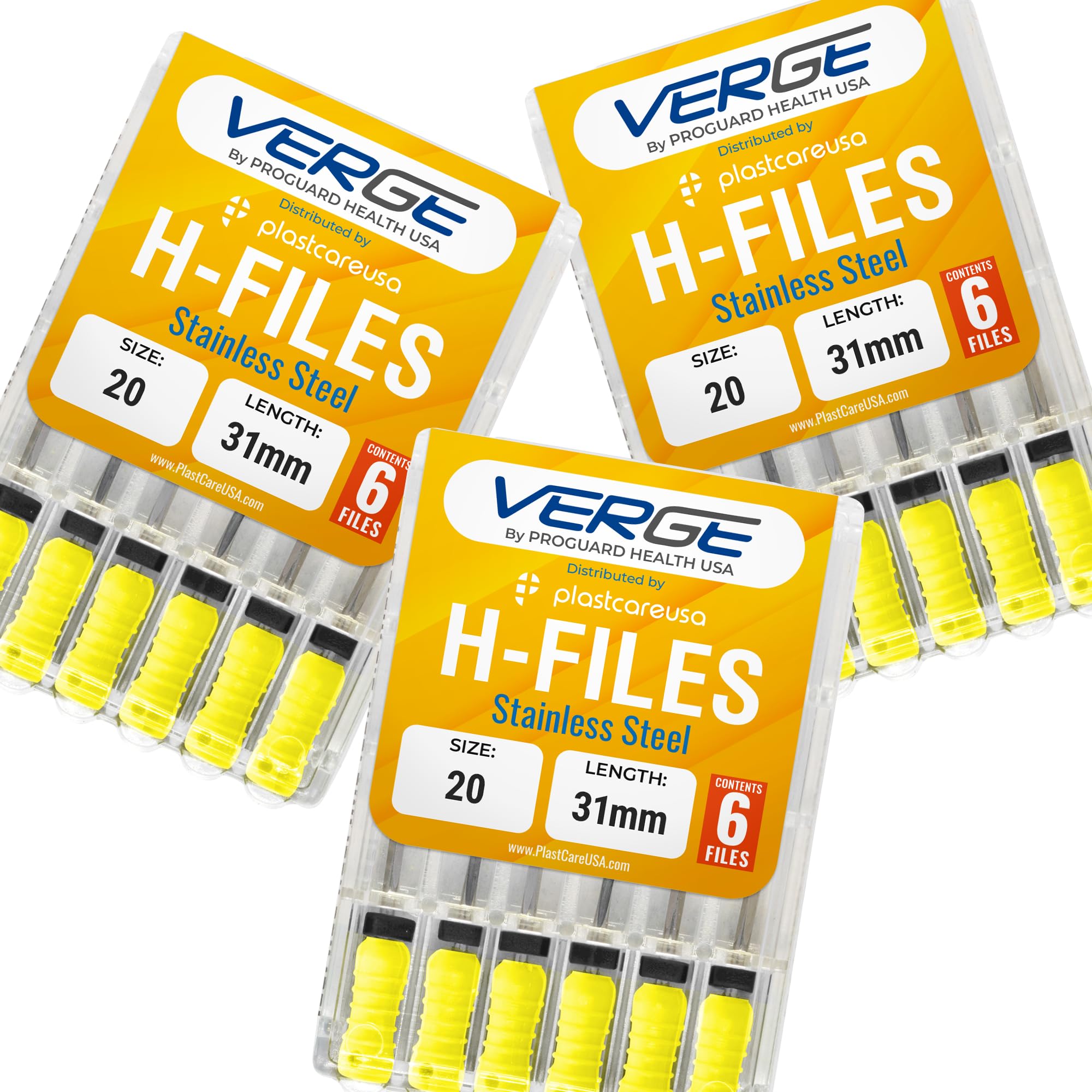 Dental Endodontic 31mm Endo H Files (3 Packs of 6) (18 Total Stainless Steel Hedstrom Files) (#20 Yellow)