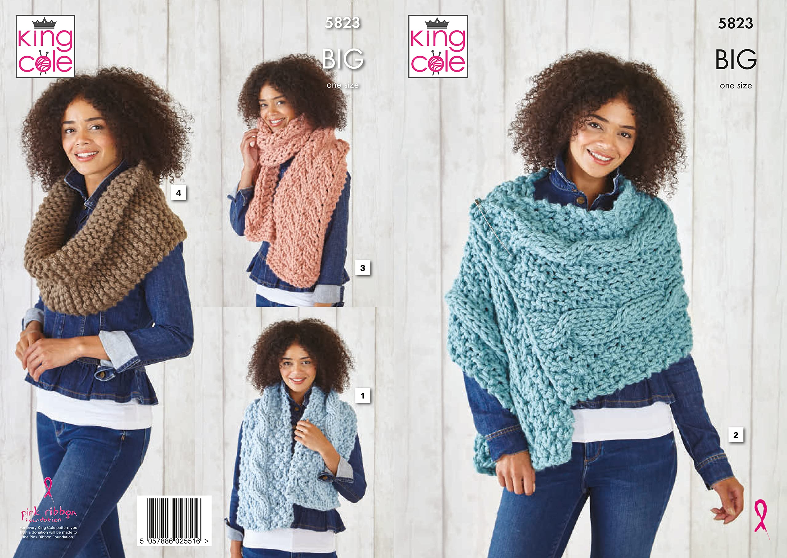 King Cole 5823 Knitting Pattern Wrap, Scarves and Snood in Big Value Big