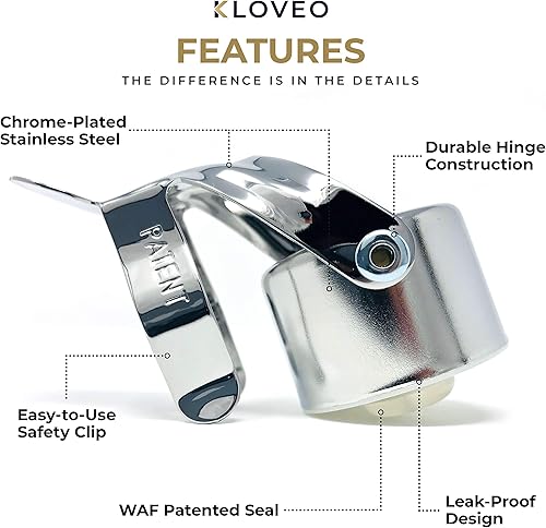 Miniatura 3 de Kloveo - Tapones de champán, sello patentado (no necesita bomba de presión) fabricado en Italia, tapón de botella de champán WAF de calidad