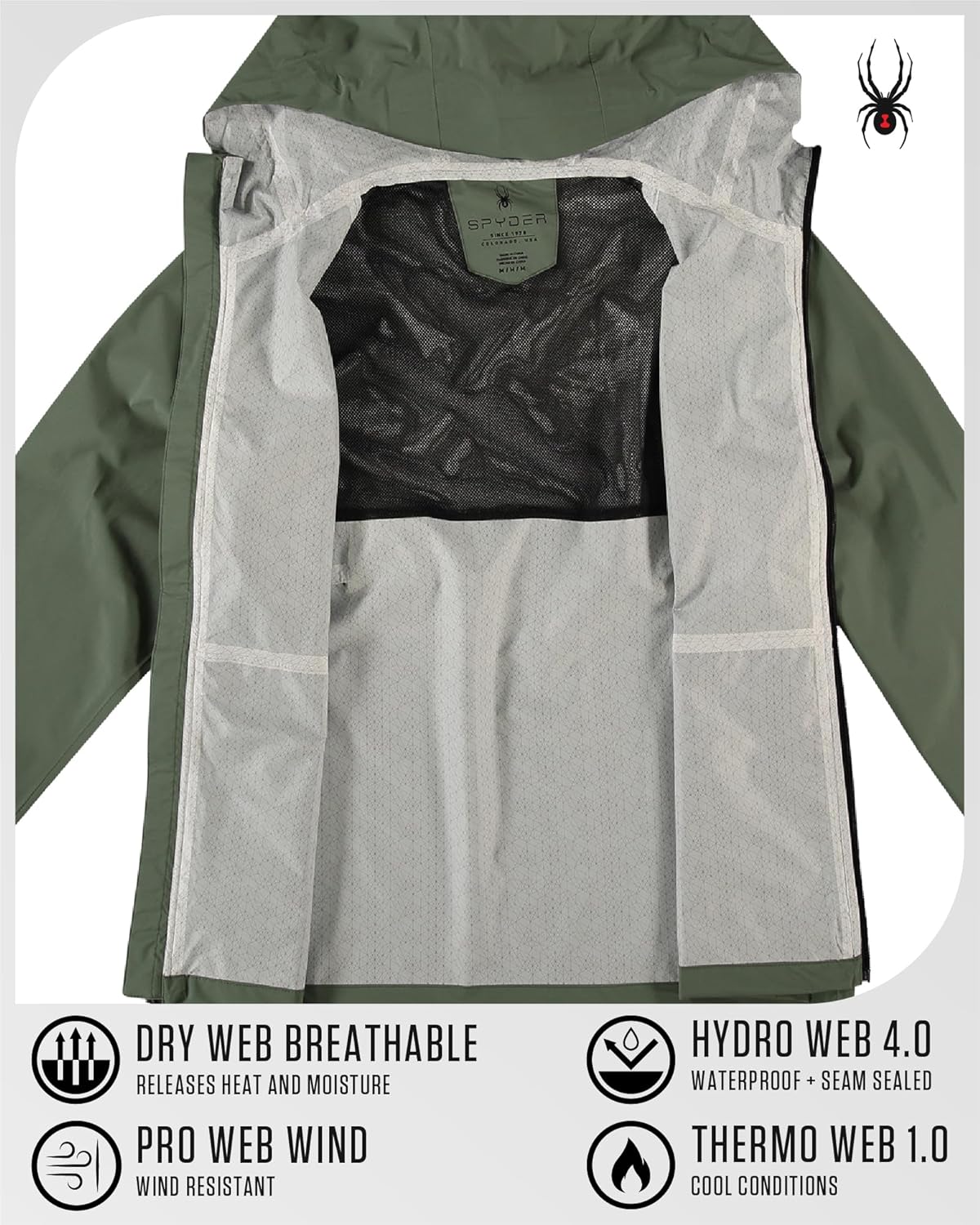 Spyder Mens Rain Jacket - Waterproof Lightweight Hooded Windbreaker, Outerwear Jacket for Golf, Hiking and Outdoor (S-XL)