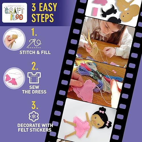 Miniatura 4 de CRAFTILOO Kit de costura de bailarinas para niños, juego de manualidades divertido y educativo para niños y niñas de 5 a 12 años, coser tu propio