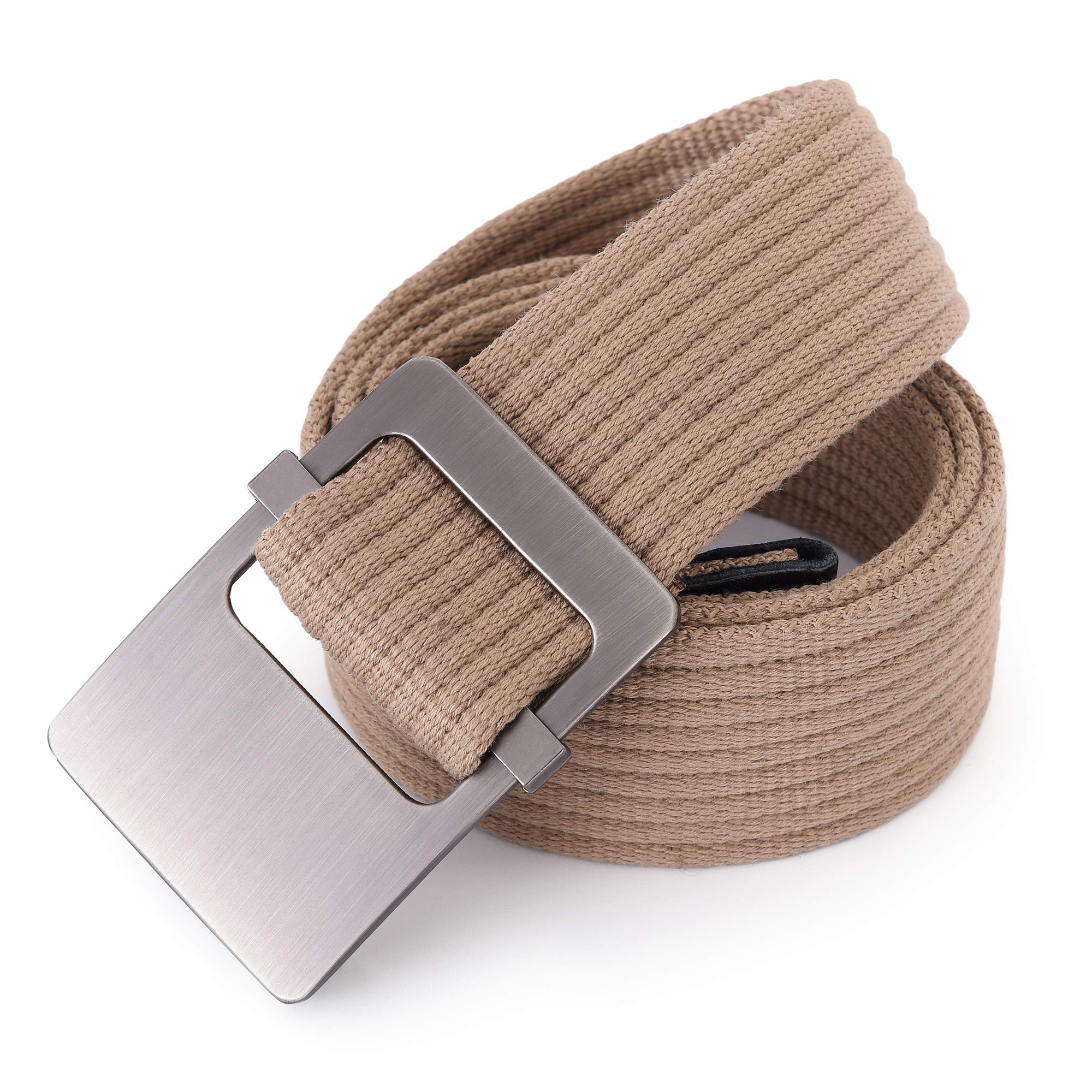 Mile High Life Nylon Webbing Belt for Men Adjustable Canvas Belt With Plain Metal Buckle | Nylon Webbing Belt Buckle | No Slip Belt | Disc Golf Belt for Men (Khaki, Waist 28