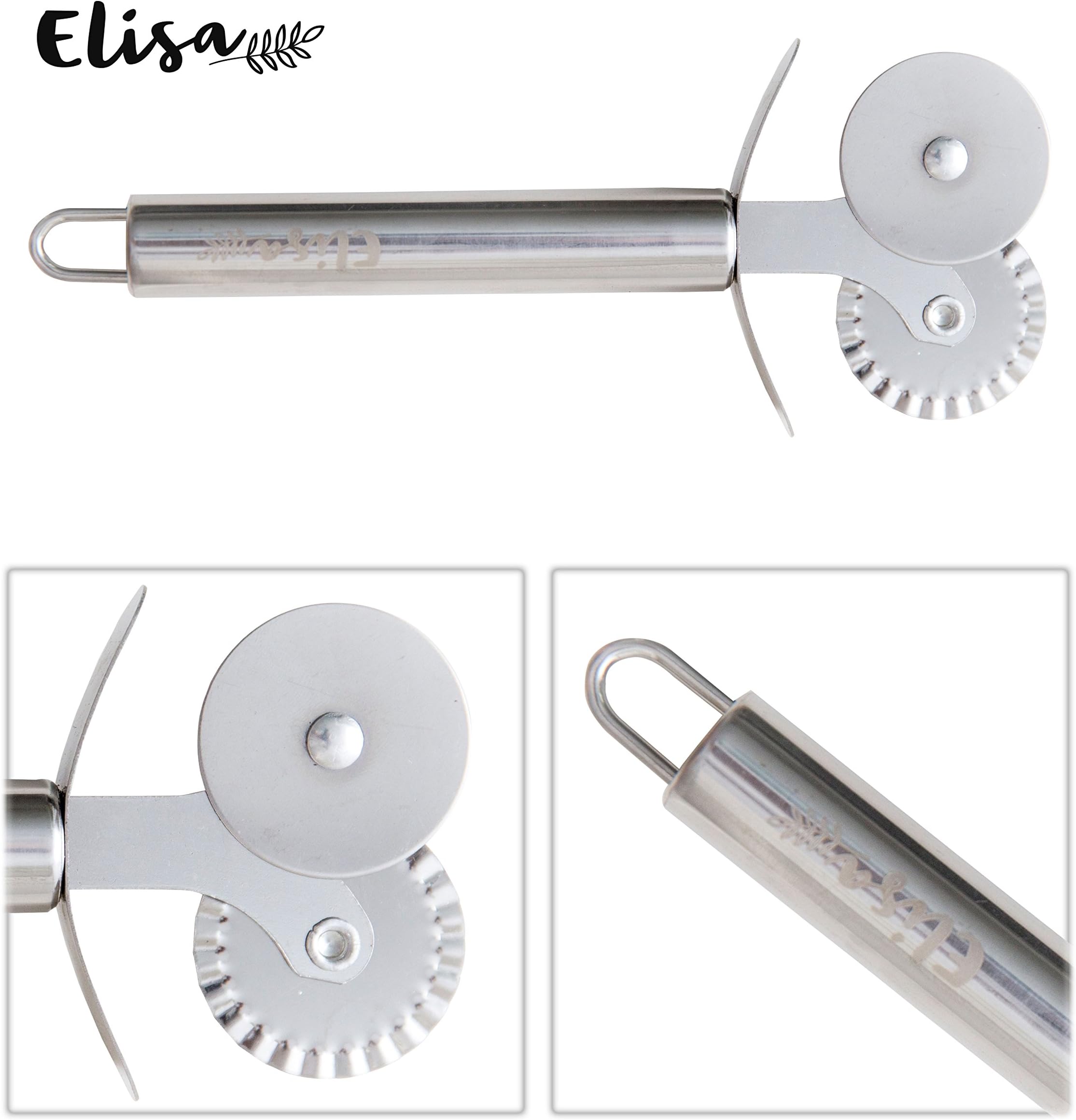 Elisa Living 100% Stainless Steel Double Wheels Pizza Cutter with Roller, Pastry Dough Cutter for Baking for Candy and Chocolate, Tools Pizza Slicer Cutter Pastry Slicer (Black)